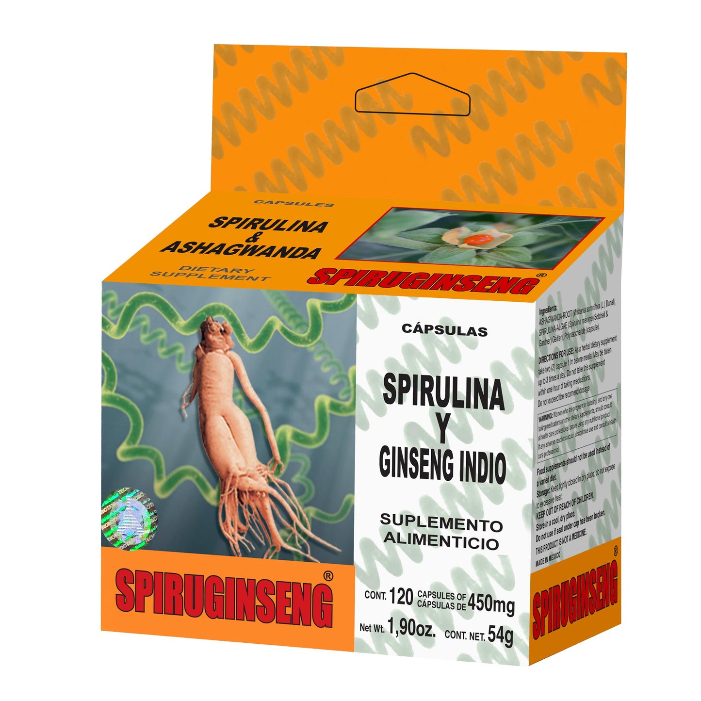 Cápsulas SPIRUGINGSENG ® spirulina y ginseng indio caja blister 120