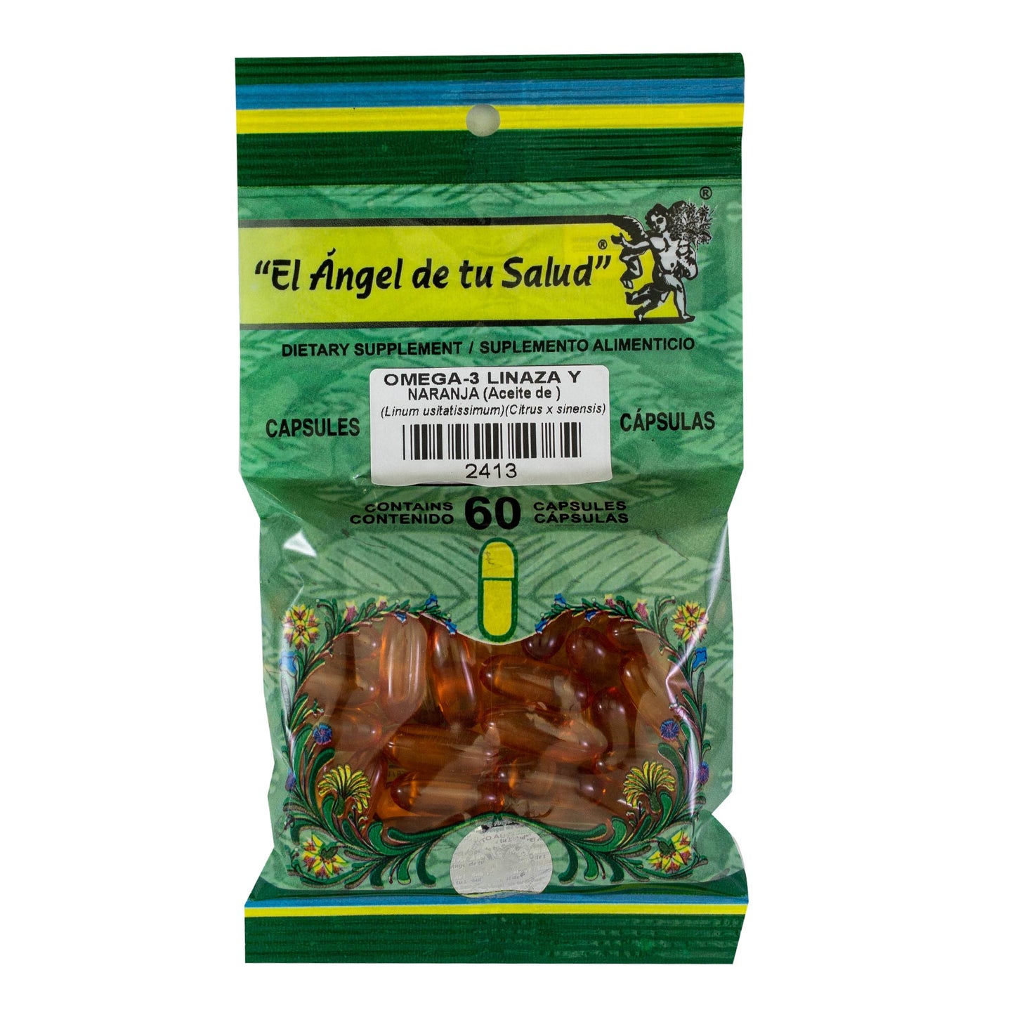 LINAZA con NARANJA y OMEGA-3 Aceites ™ Cápsula blanda bolsa verde 60