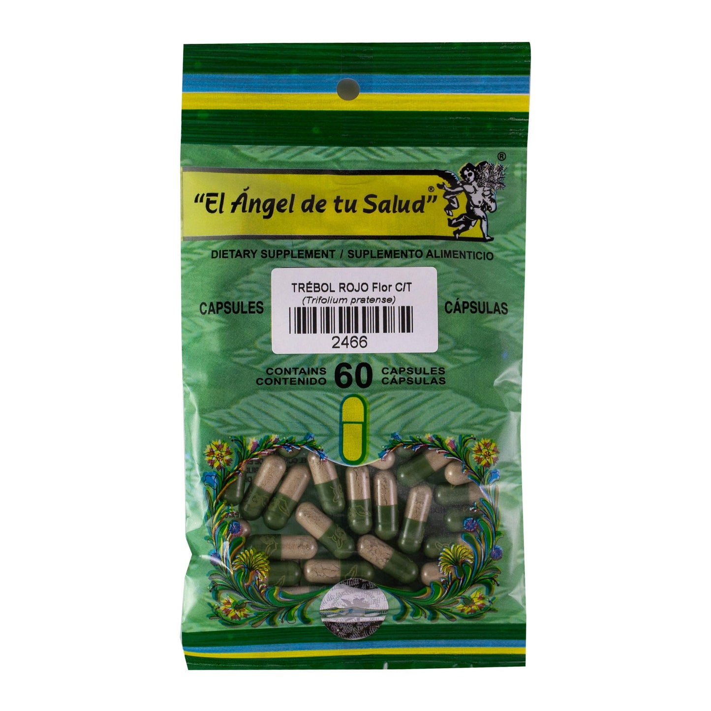 TRÉBOL ROJO flor con tallo ™ Cápsula dura bolsa verde 60