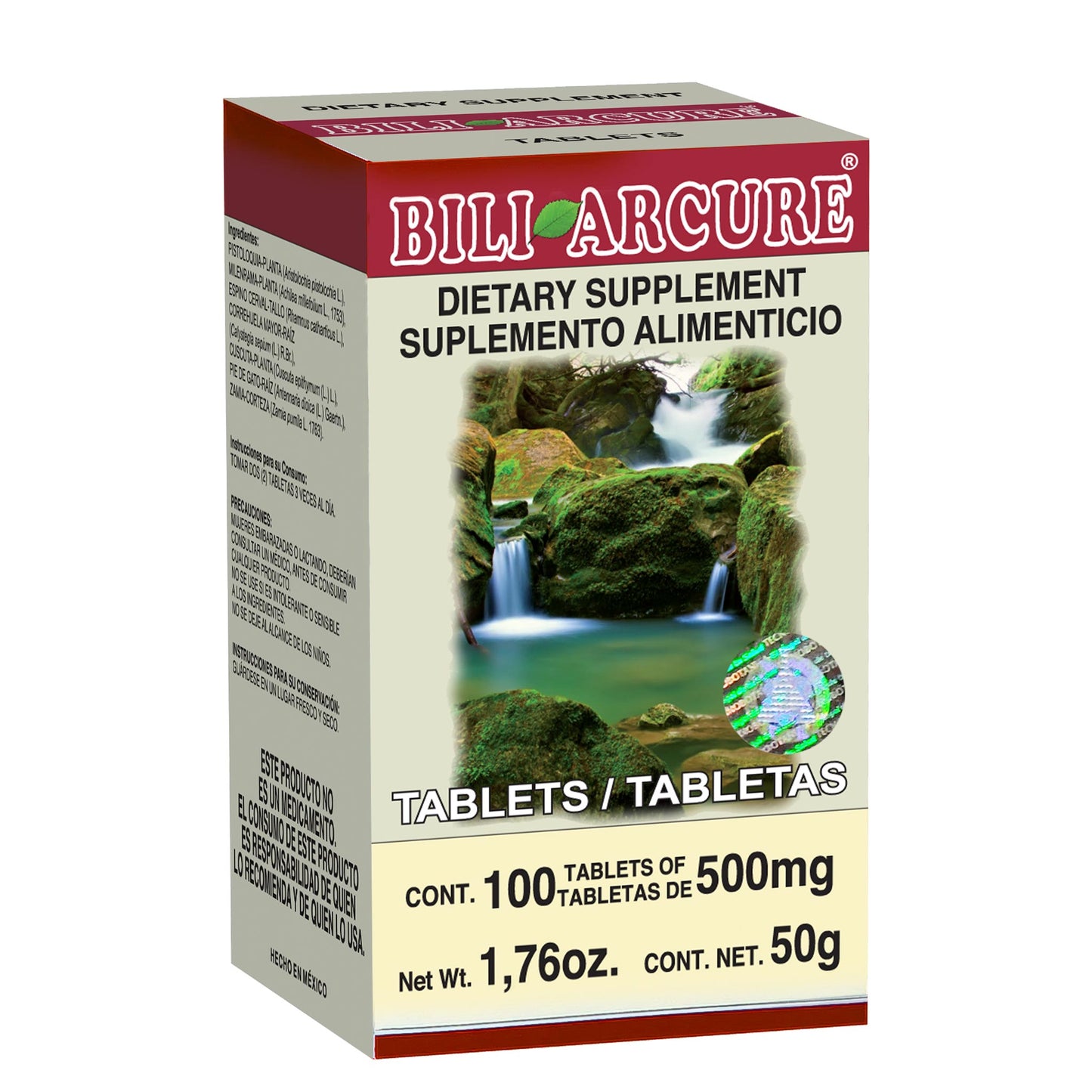 Tabletas BILIARCURE ® pistoloquia, milenrama y espino cerval caja frasco 100