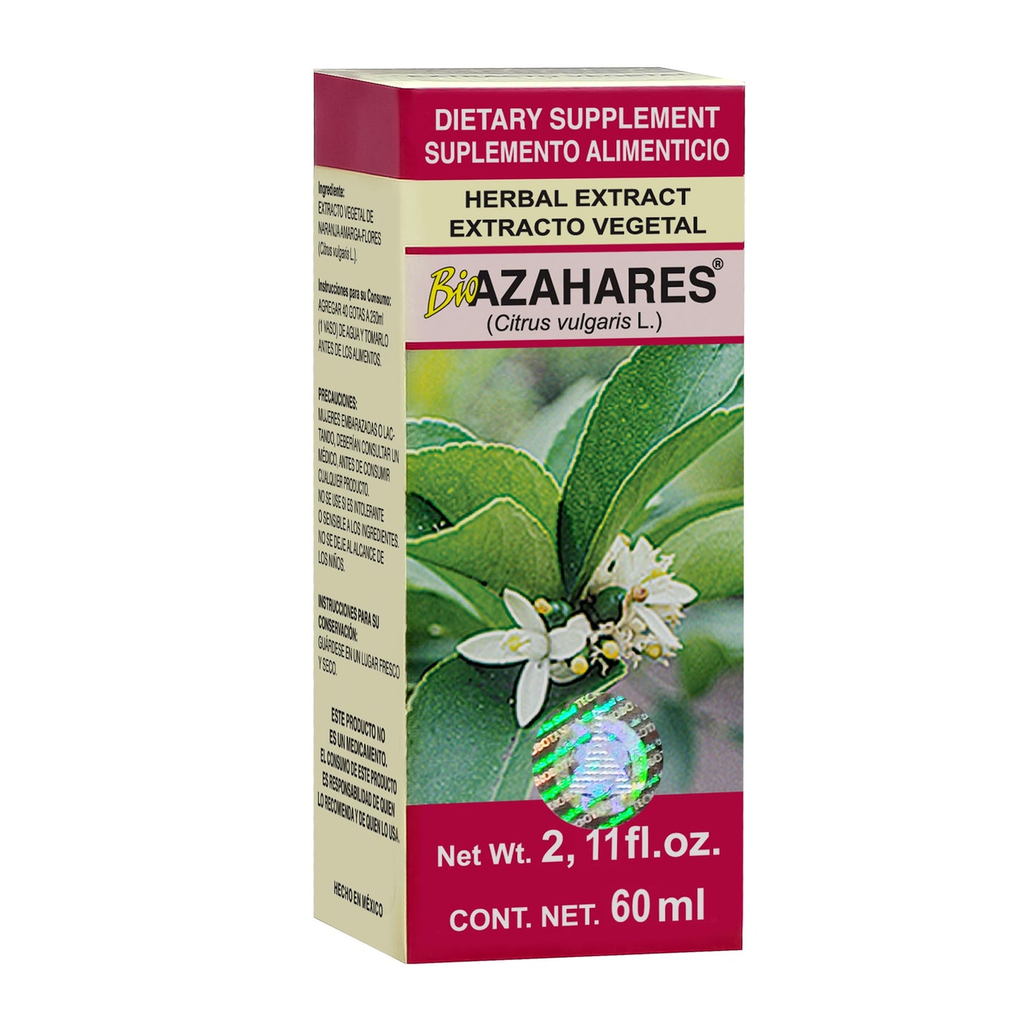 Extracto vegetal BIOAZAHARES ® flor de naranja amarga caja frasco gotero 60ml