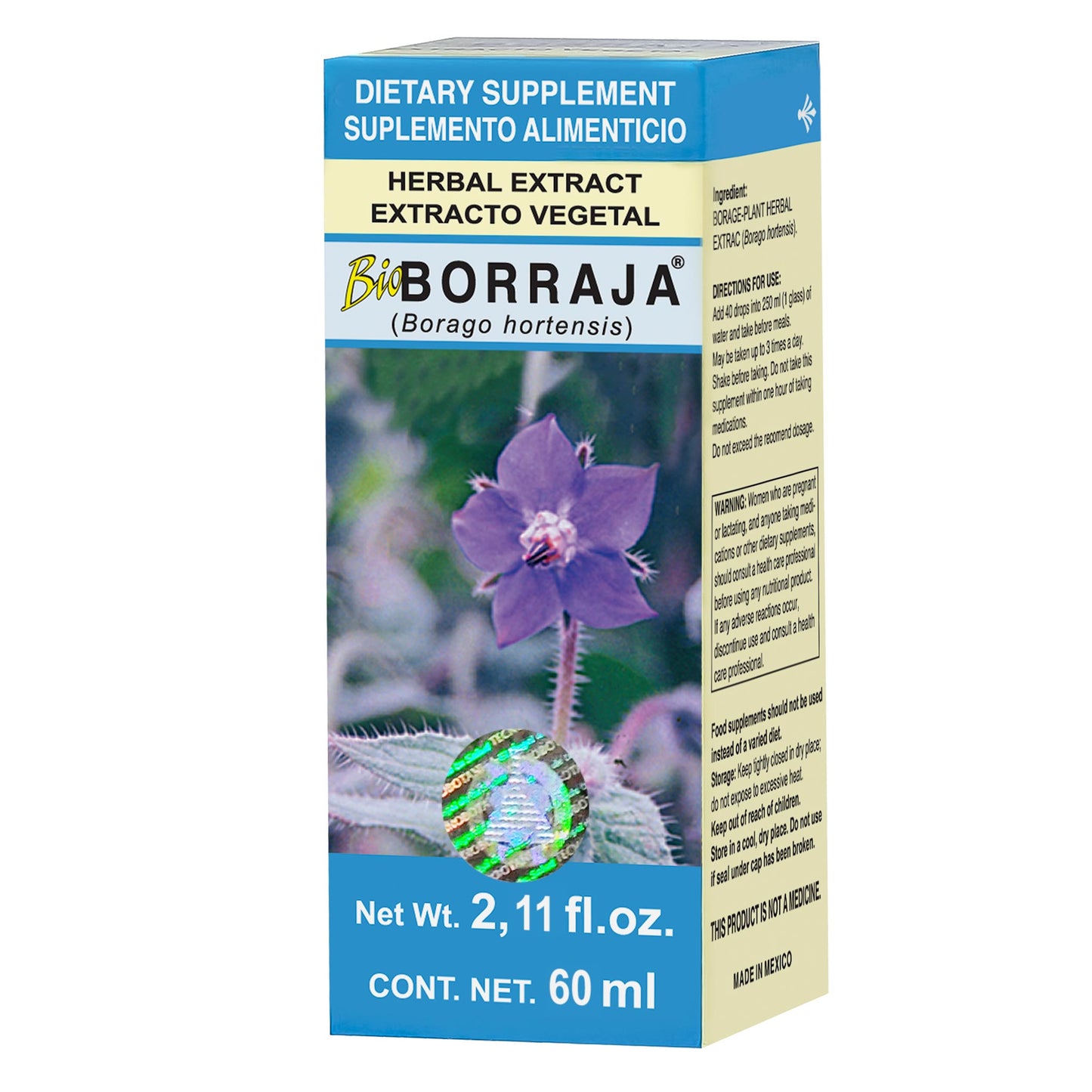 Extracto vegetal BIOBORRAJA ® hojas de borraja caja frasco gotero 60ml