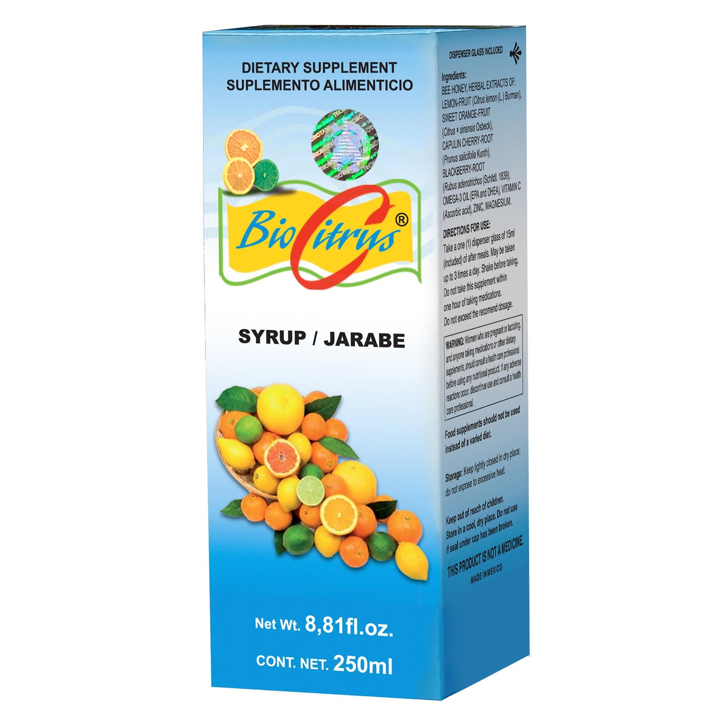 Jarabe BIOCITRUS ® miel, limón, naranja y capulin caja frasco 250ml