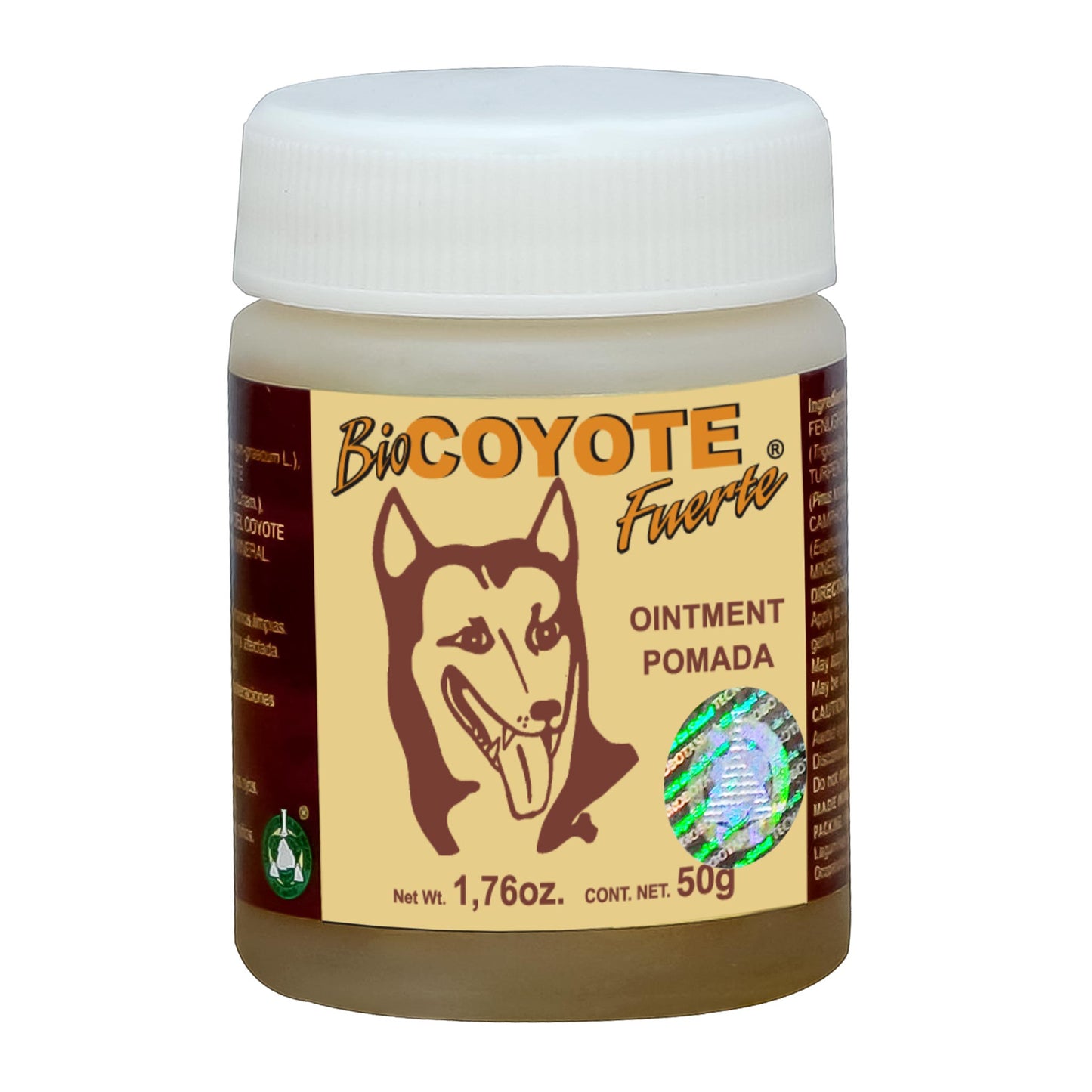 Pomada BIOCOYOTE FUERTE ® hierba de coyote con aceites de alholva y ocote tarro 50g