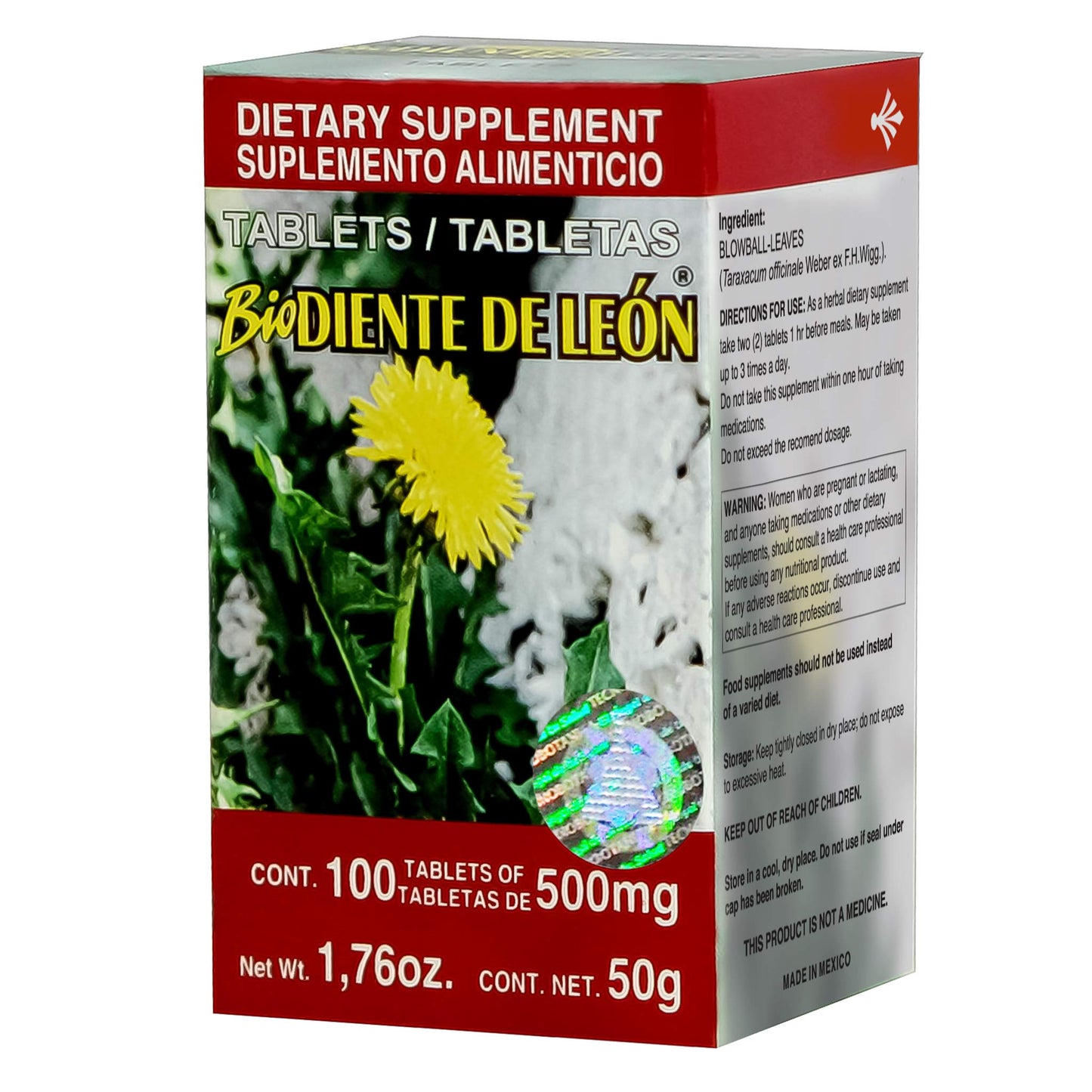 Tabletas BIODIENTE DE LEON ® diente de león caja frasco 100