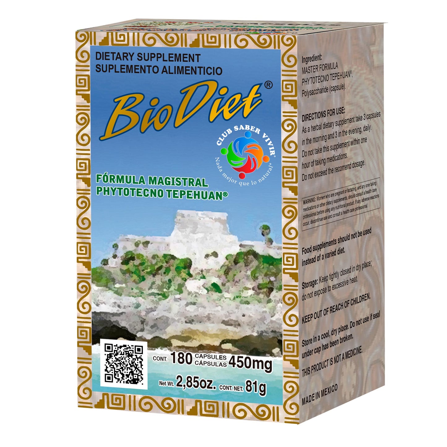 Cápsulas BIODIET ® fórmula magistral tepehuan caja frasco 180