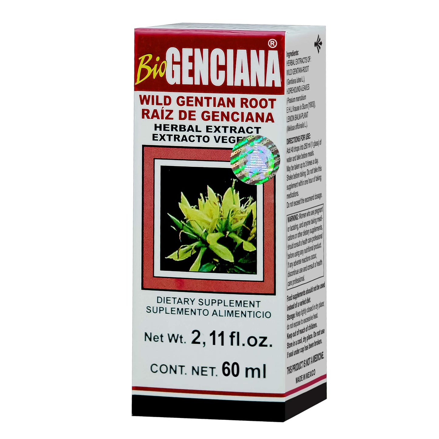 Extracto vegetal BIOGENCIANA ® raíz de genciana caja frasco gotero 60ml