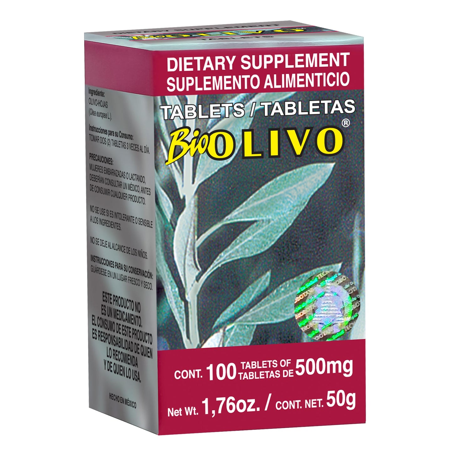 Tabletas BIOOLIVO ® hojas de olivo caja frasco 100