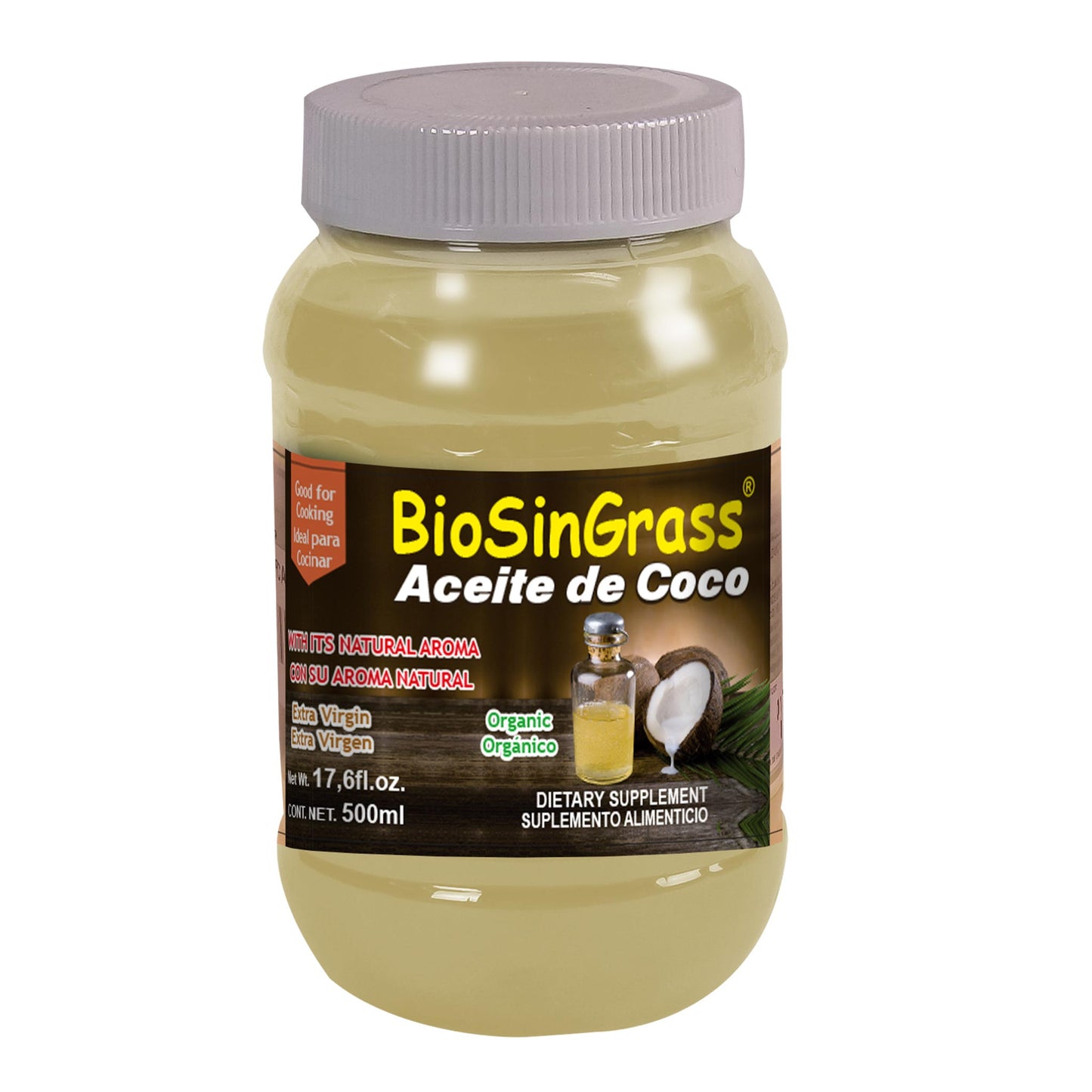 Aceite extra virgen BIOSINGRASS ® comestible coco aroma natural frasco 500ml
