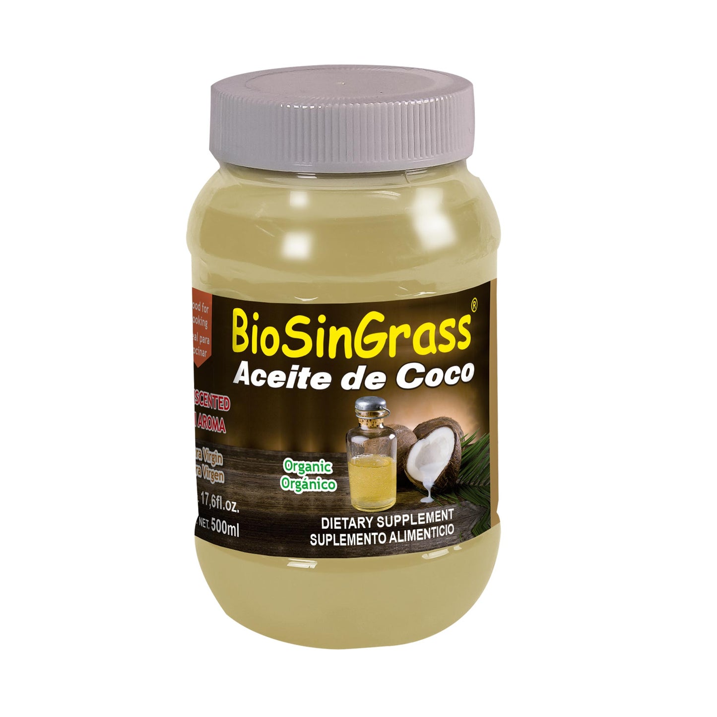 Aceite extra virgen BIOSINGRASS ® comestible coco sin aroma frasco 500ml