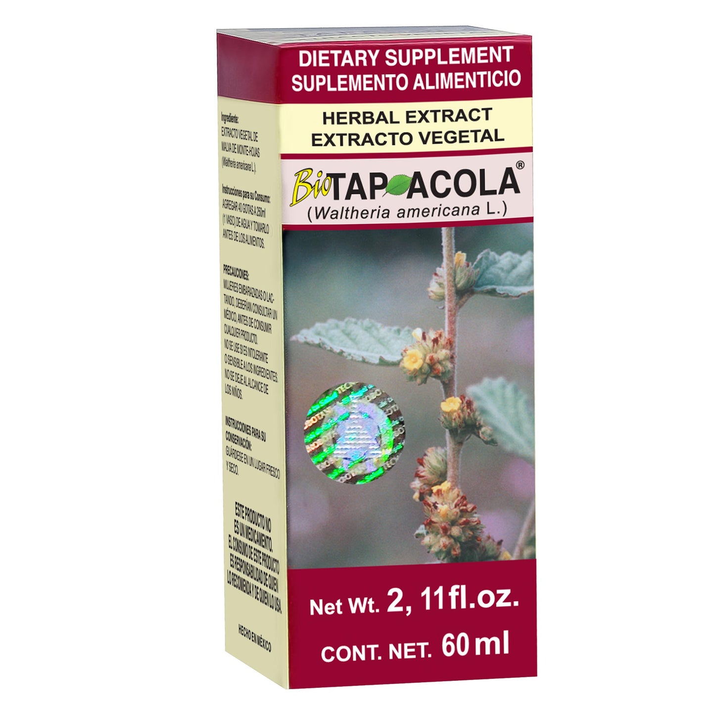 Extracto vegetal BIOTAPACOLA ® hojas de malva de monte caja frasco gotero 60ml