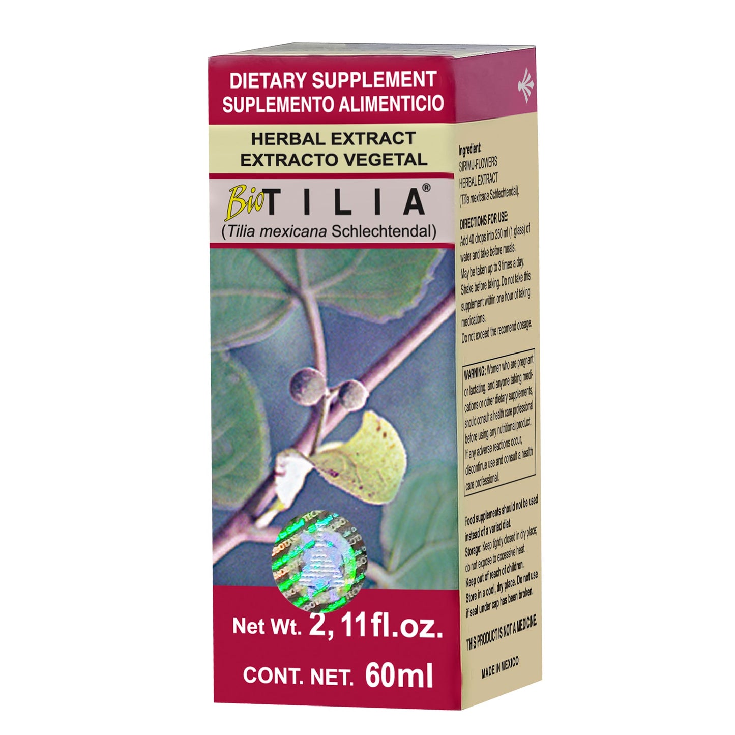 Extracto vegetal BIOTILIA ® flor de tila de bolita caja frasco gotero 60ml