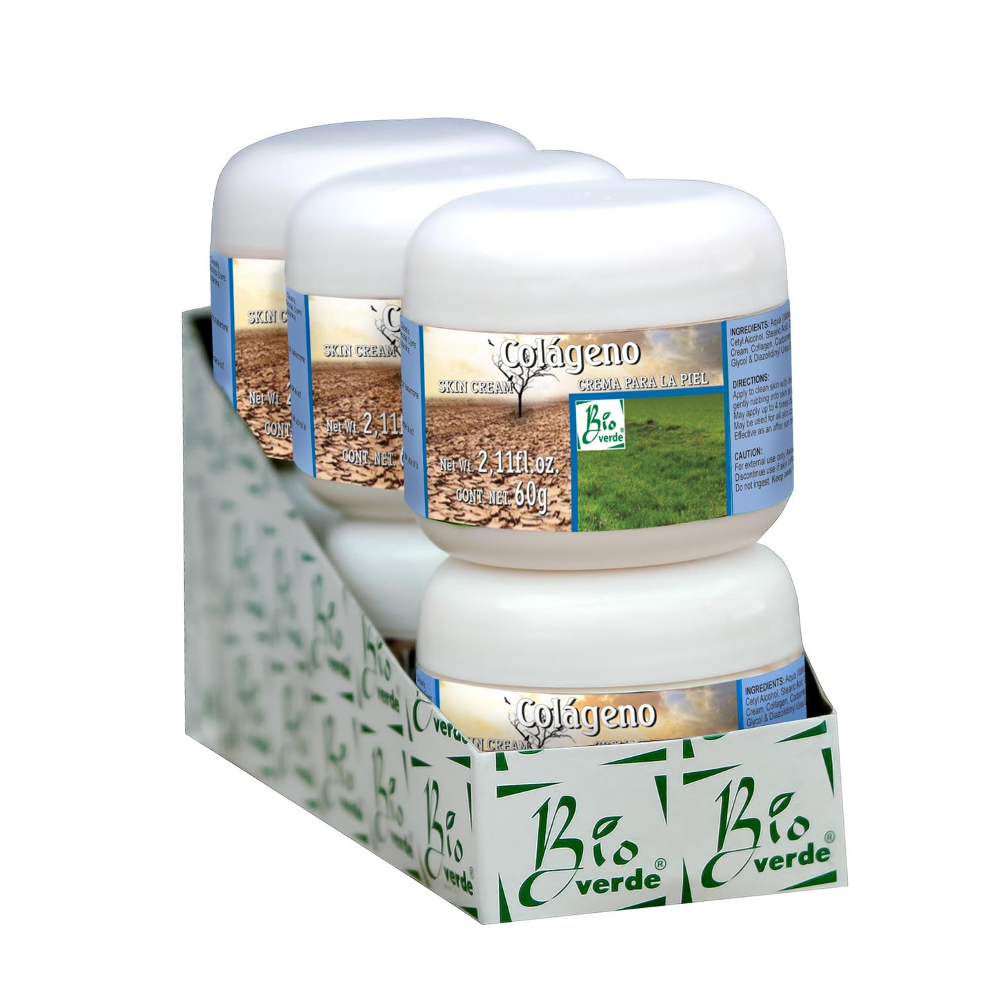 Crema facial BIOVERDE ® colágeno y concha nácar 6 tarros de 60g