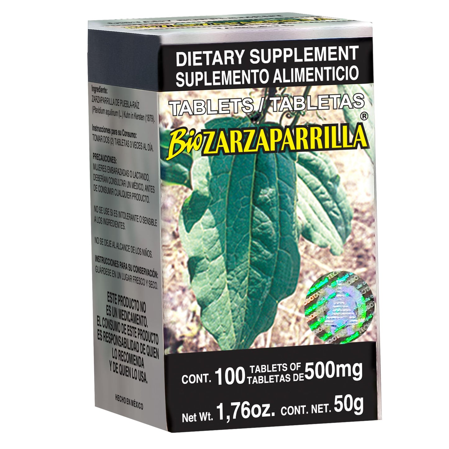 Tabletas BIOZARZAPARRILLA ® raíz de zarzaparrilla de puebla caja frasco 100