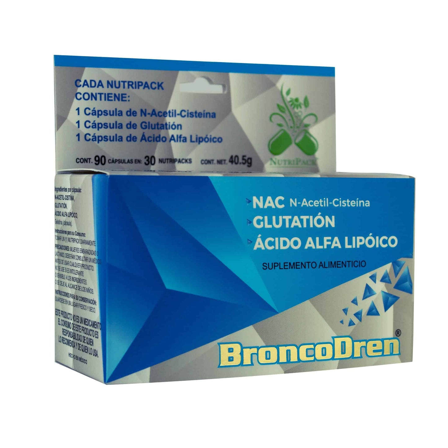 Cápsulas BRONCODREN ® NAC, glutation y ácido alfa lipóico caja blister 30 nutri packs