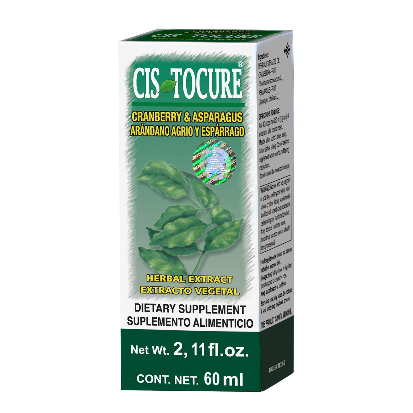 Extracto vegetal CISTOCURE ® arándano agrio y espárrago caja frasco gotero 60ml