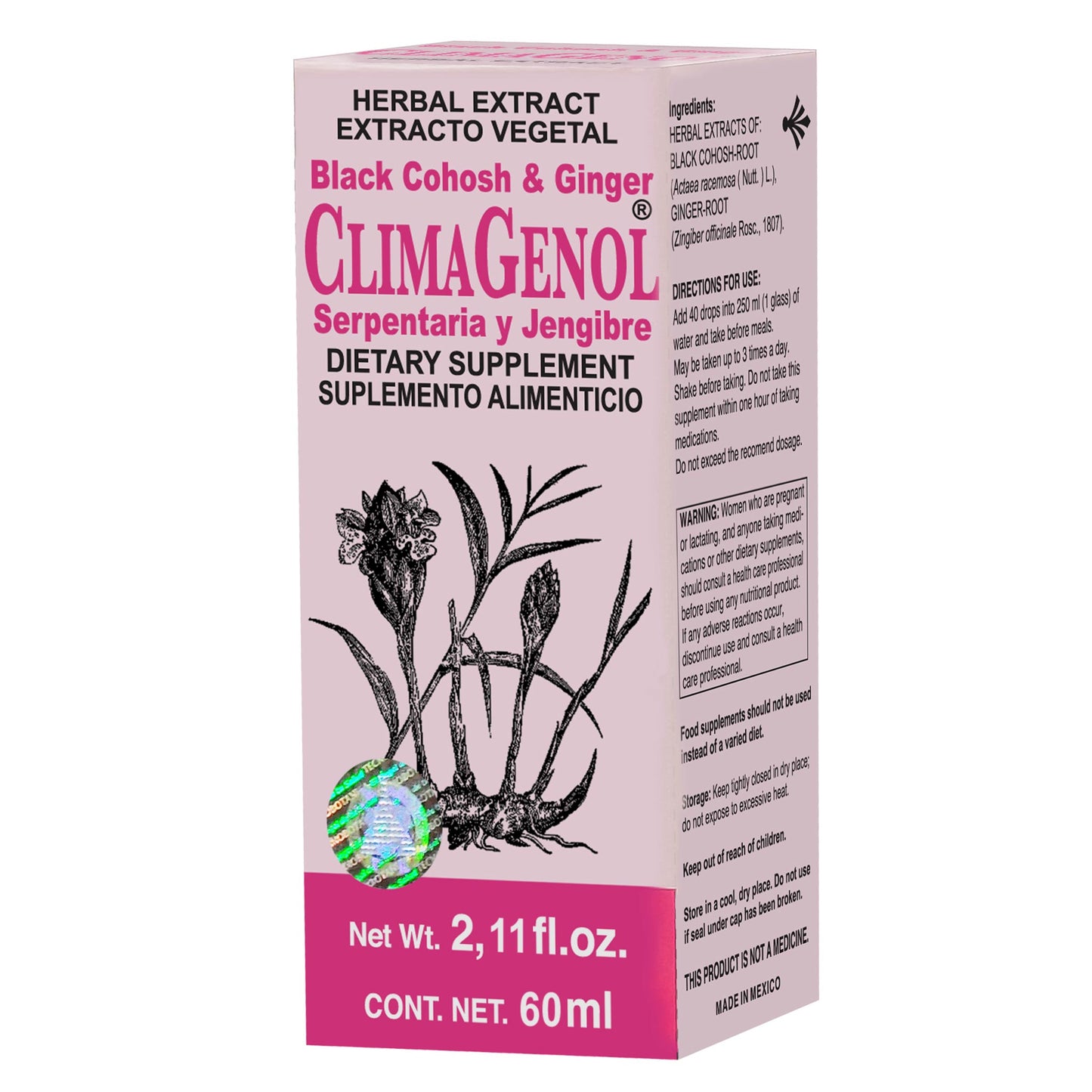 Extracto vegetal CLIMAGENOL ® serpentaria y jengibre caja frasco gotero 60ml