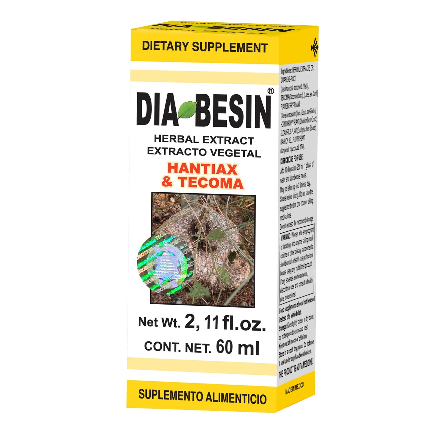 Extracto vegetal DIABESIN ® hantiax y tecoma caja frasco gotero 60ml