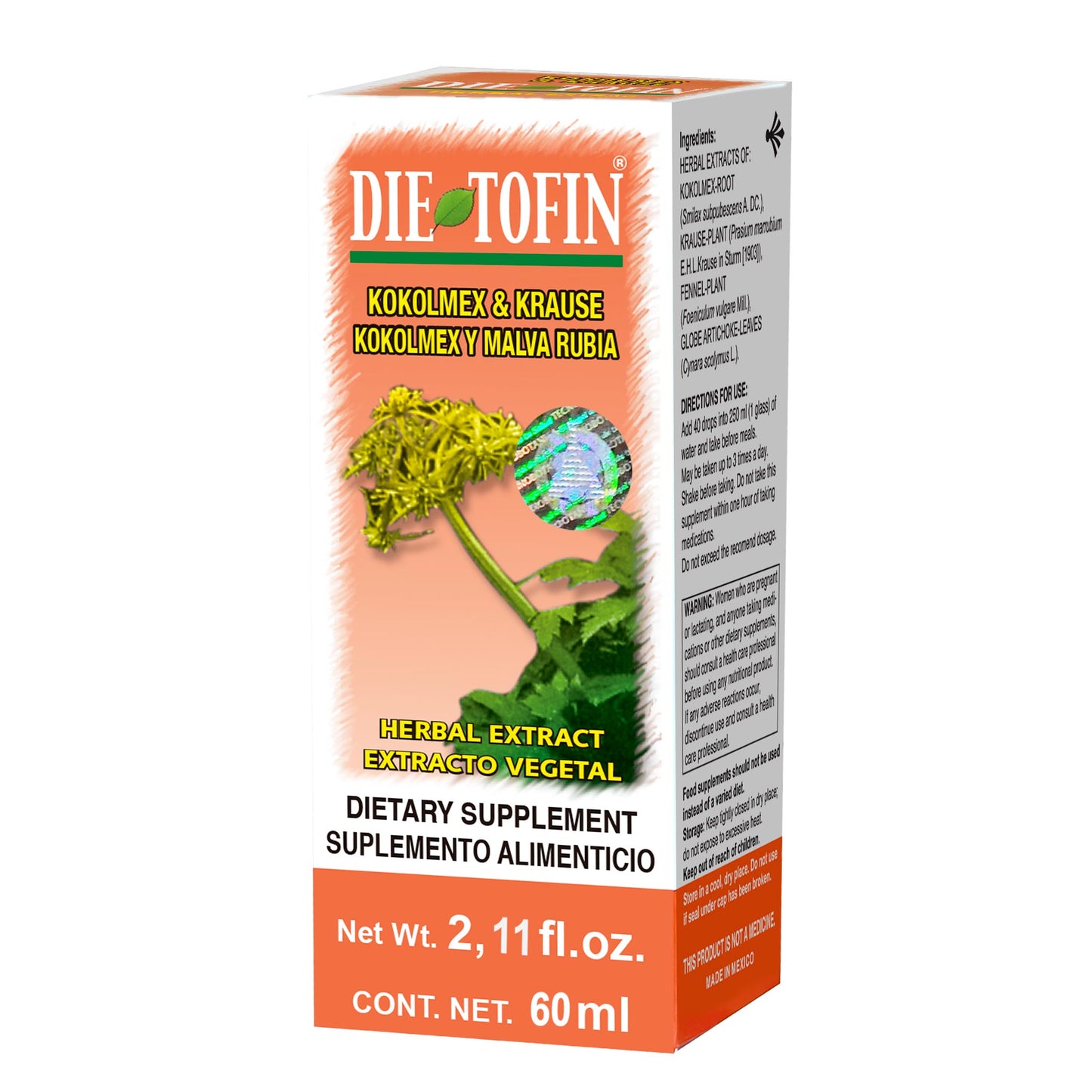 Extracto vegetal DIETOFIN ® kokolmex y malva rubia caja frasco gotero 60ml