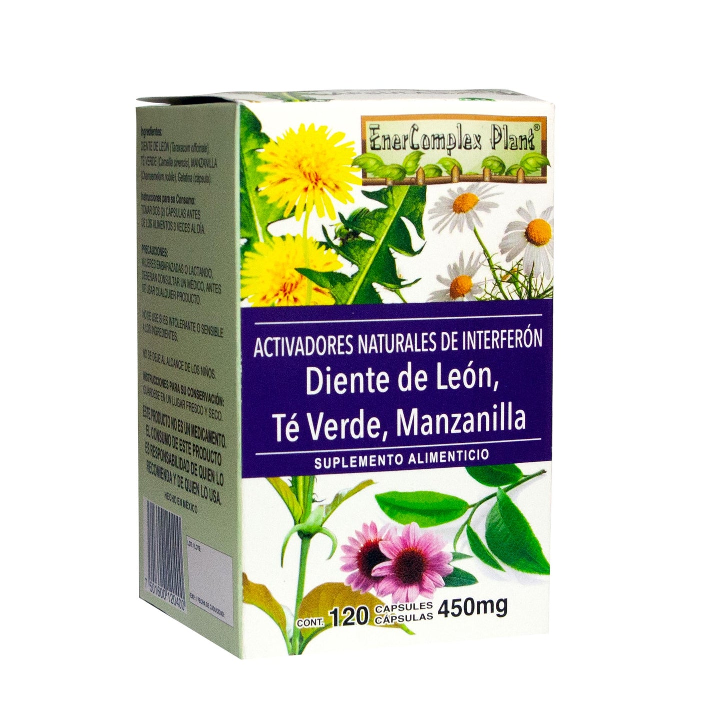 Cápsulas ENERCOMPLEX PLANT ® diente de león, té verde y manzanilla caja frasco 120