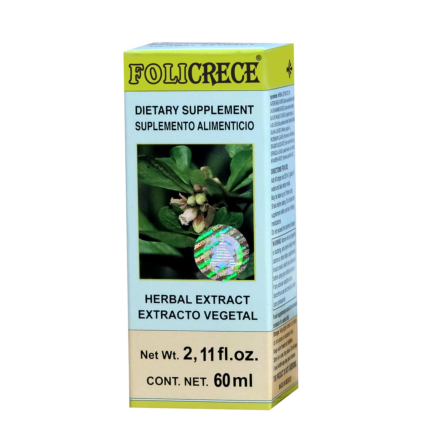 Extracto vegetal FOLICRECE ® cacahuananche compuesto caja frasco gotero 60ml