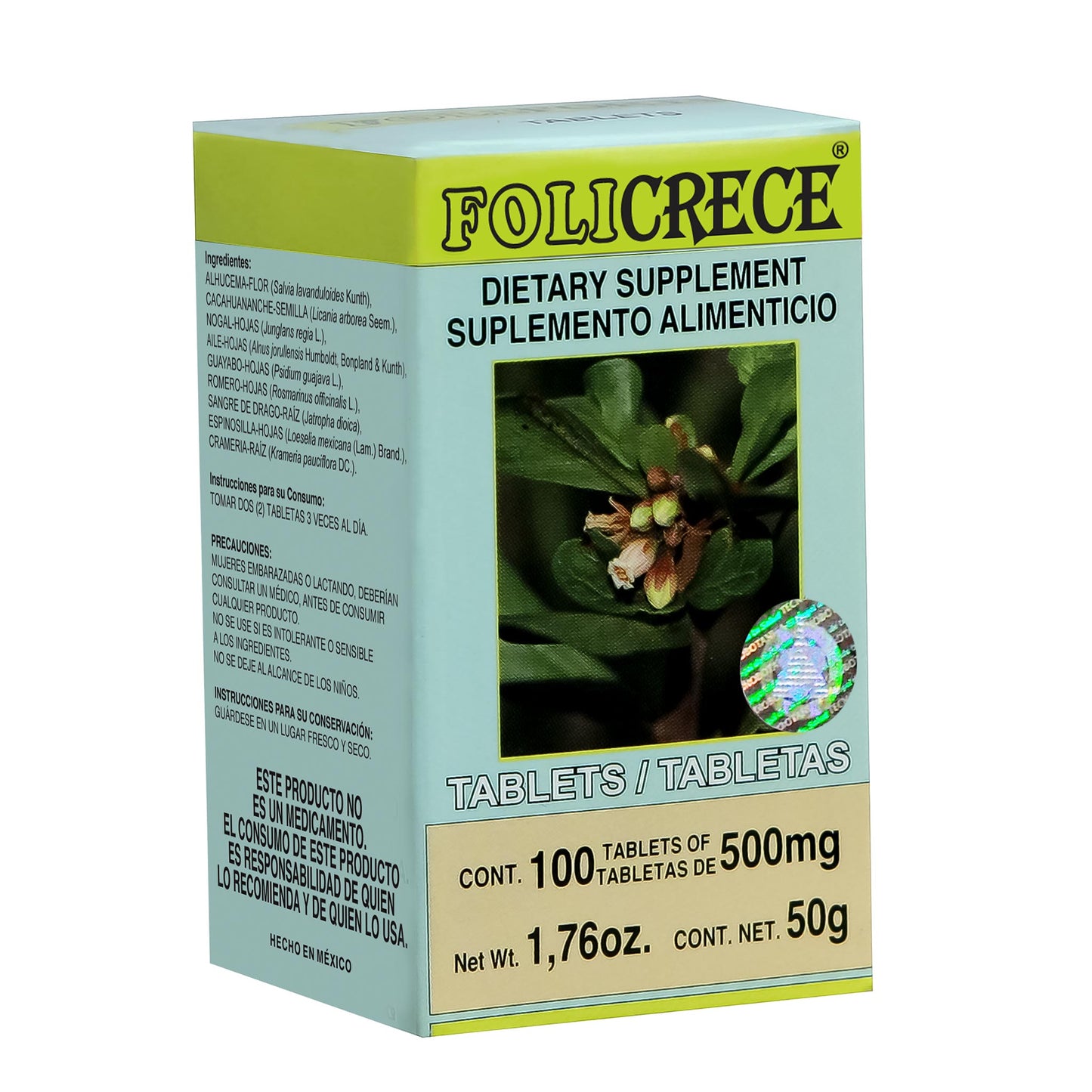 Tabletas FOLICRECE ® cacahuananche compuesto caja frasco 100