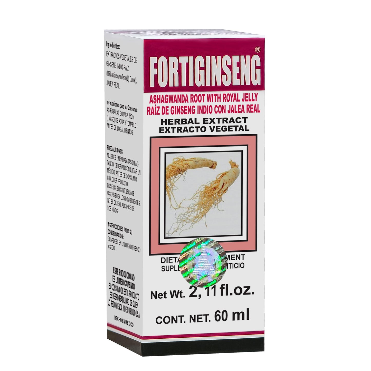 Extracto vegetal FORTIGINSENG ® ginseng indio con jalea real caja frasco gotero 60ml