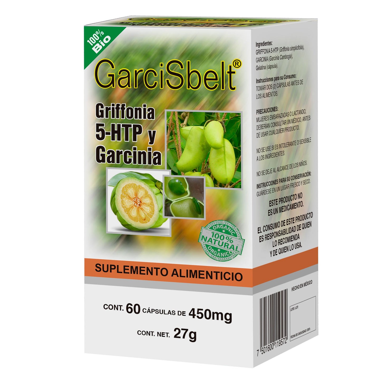 Cápsulas GARCISBELT ® griffonía, 5HTP y garcinia caja frasco 60u