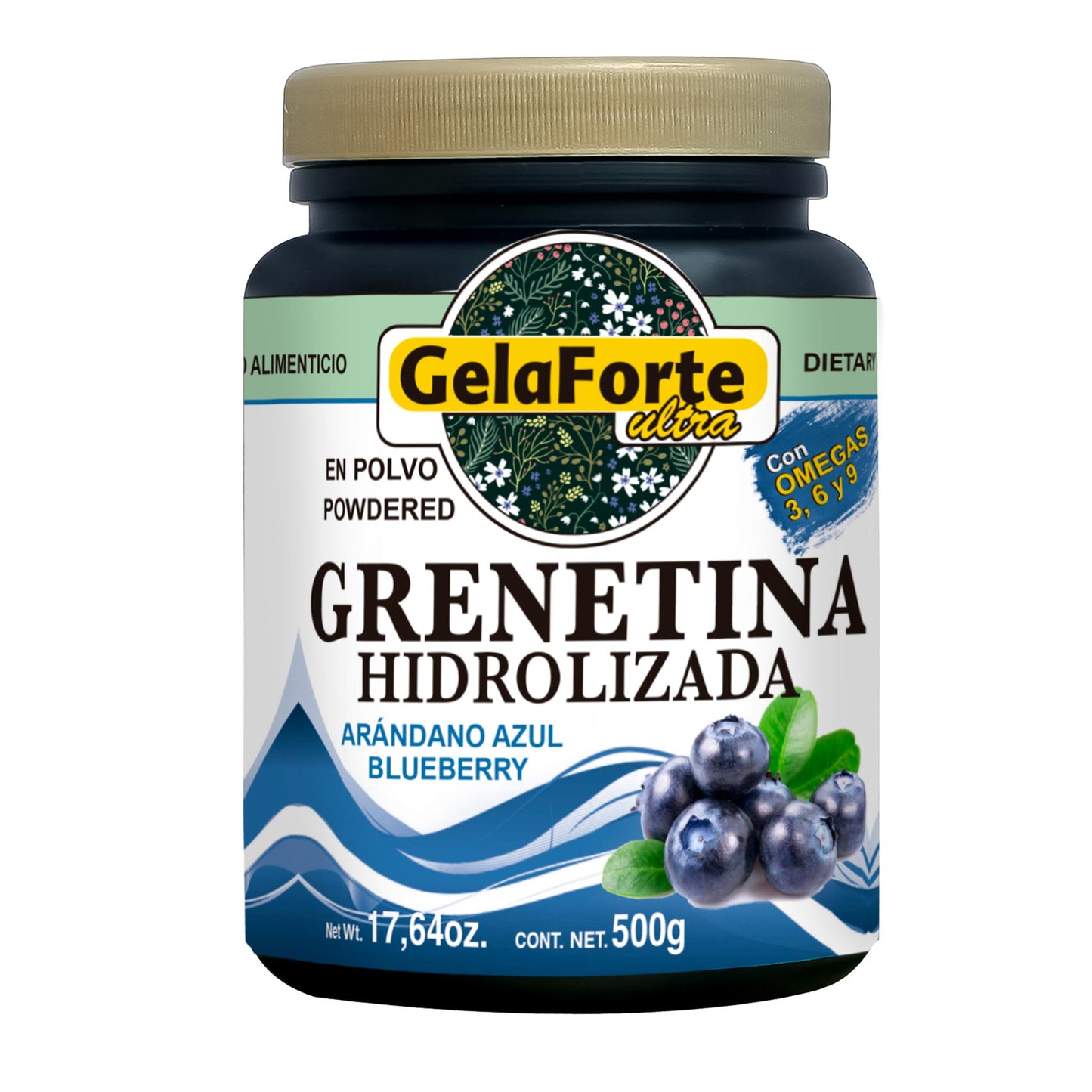 Polvo GELAFORTE ® grenetina hidrolizada blueberry bote 500g
