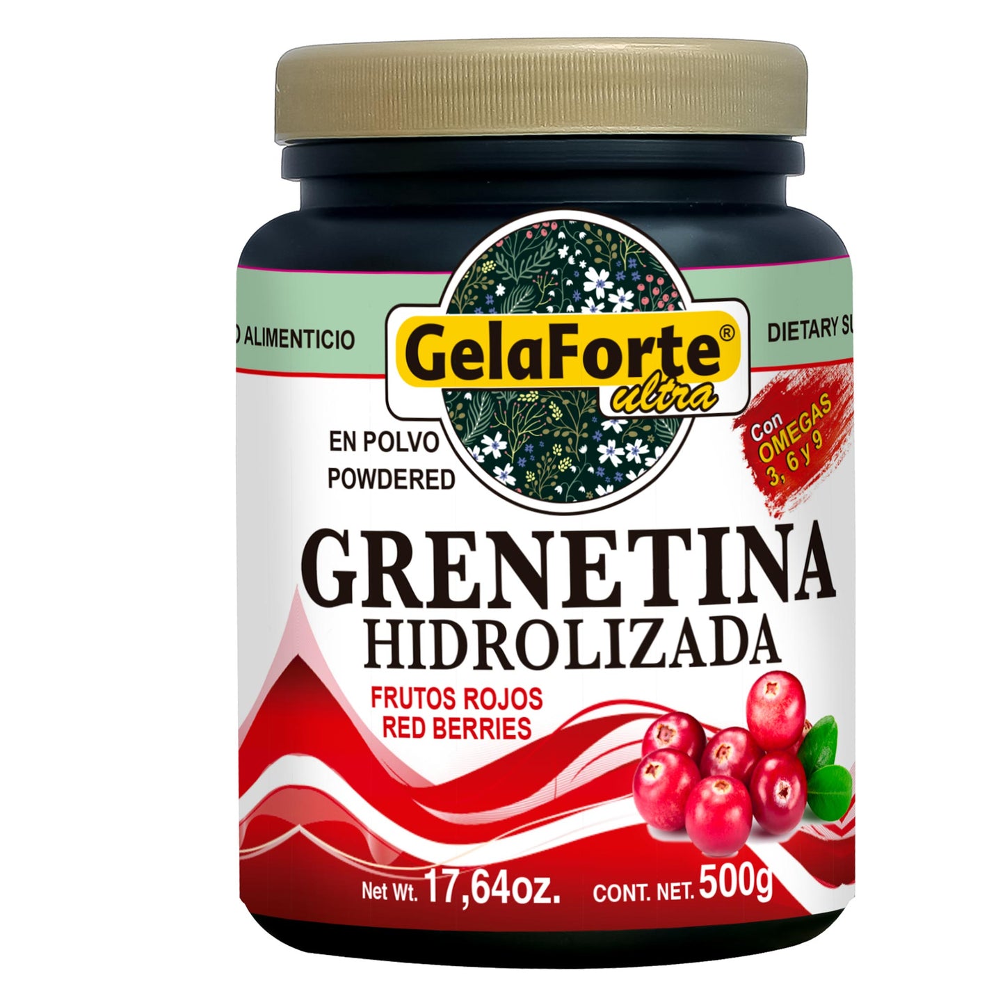 Polvo GELAFORTE ULTRA ® grenetina hidrolizada frutos rojos bote 500g