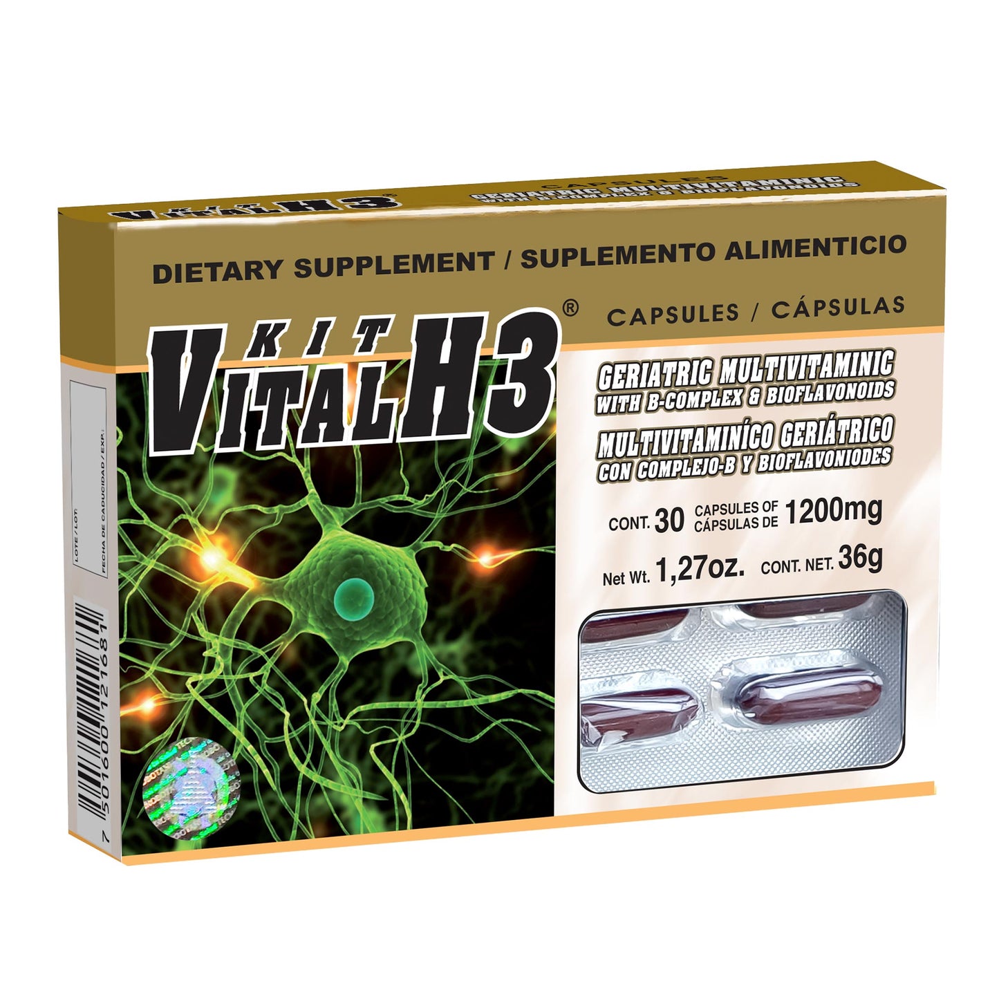 Cápsulas KIT VITAL H-3 ® complejo B con bioflavonoides caja blister 30