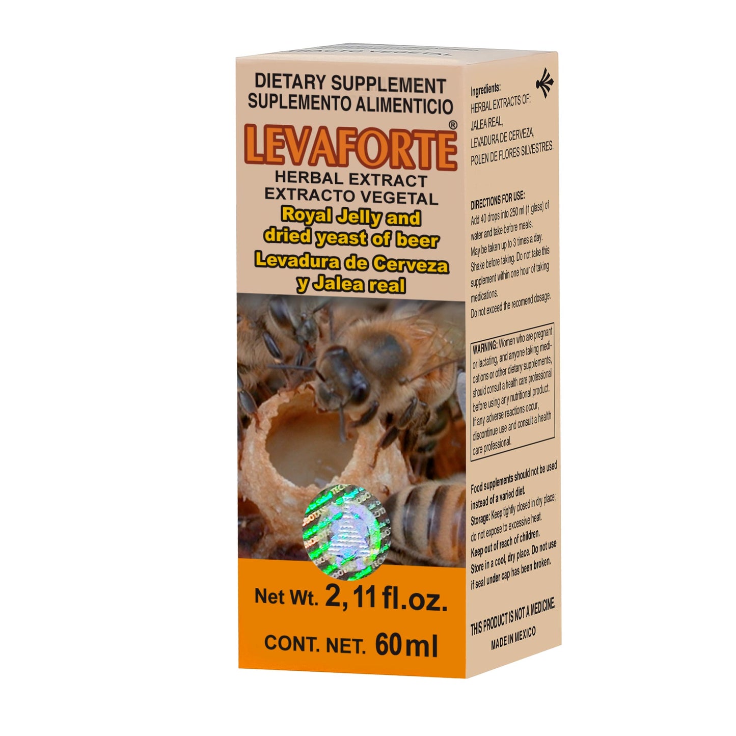 Extracto vegetal LEVAFORTE ® levadura de cerveza y jalea real caja frasco gotero 60ml