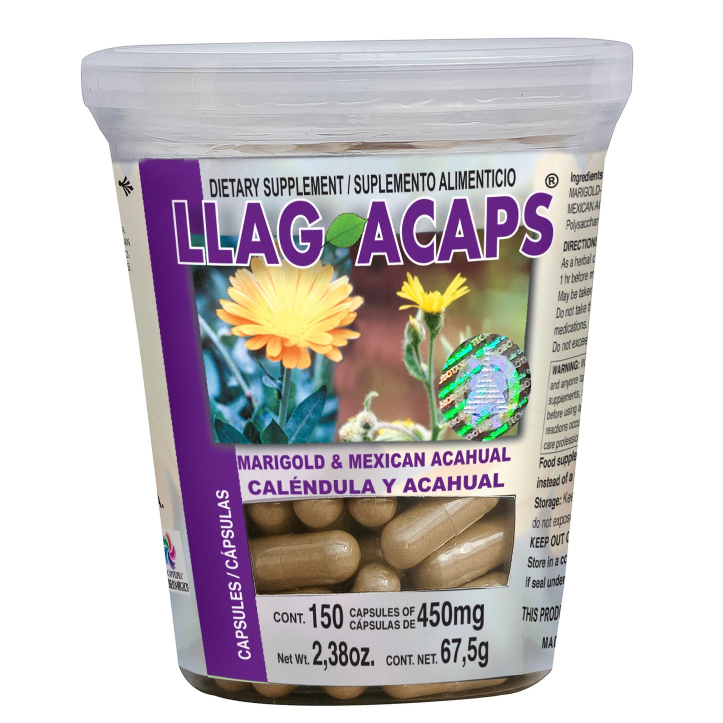 Cápsulas LLAGACAPS ® caléndula y acahual frasco 150