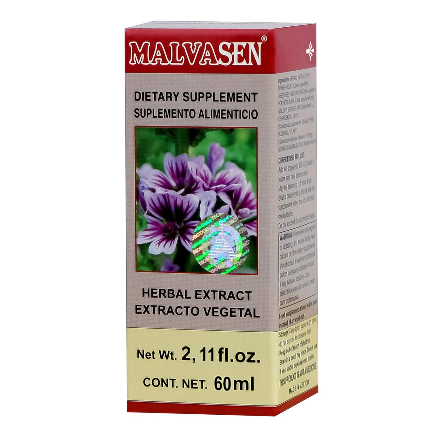Extracto vegetal MALVASEN ® SILVESTRE hoja de senna compuesta caja frasco gotero 60ml