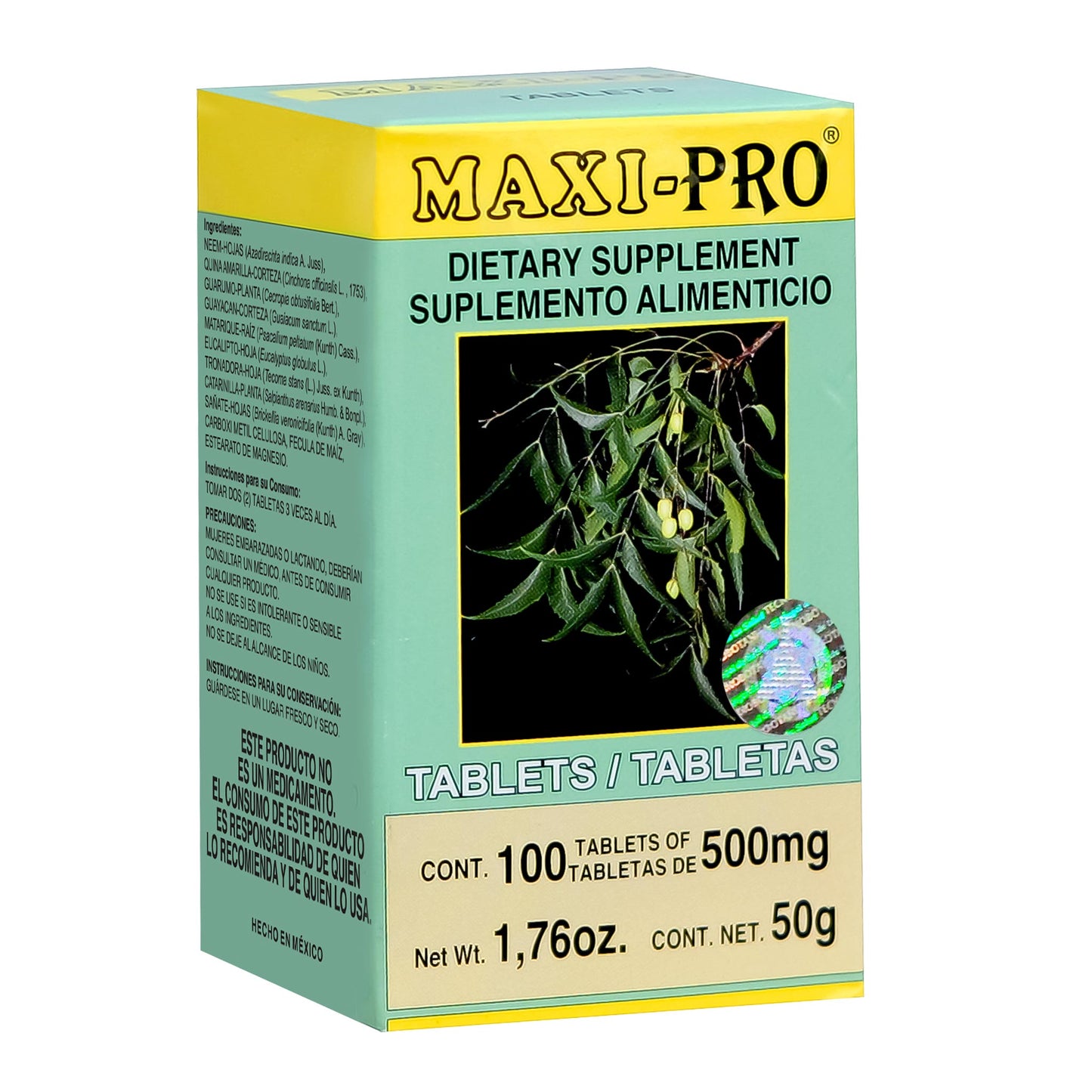 Tabletas MAXIPRO FORTE ® neem compuesto caja frasco 100