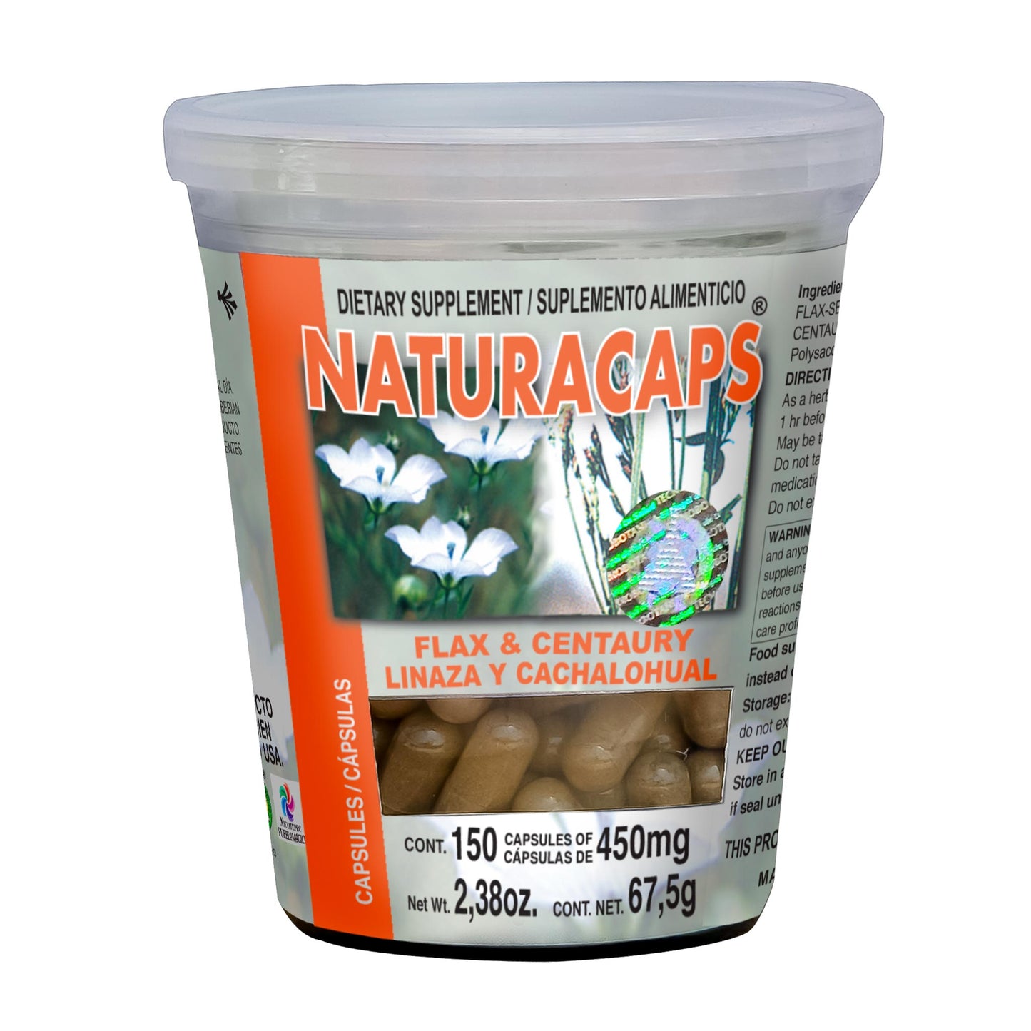 Cápsulas NATURACAPS ® linaza y cachalohual frasco 150u
