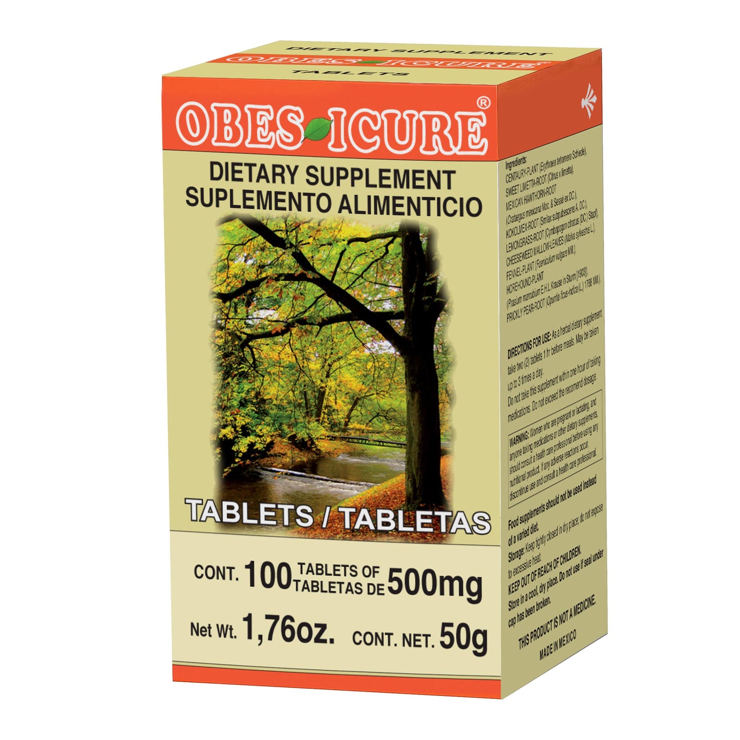 Tabletas OBESICURE ® cachalohual compuesto caja frasco 100