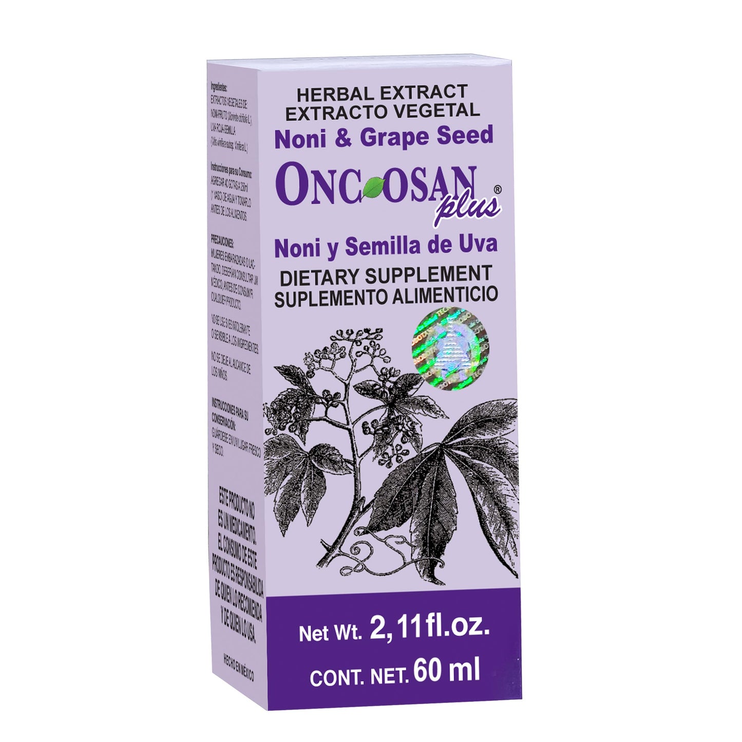 Extracto vegetal ONCOSAN PLUS ® noni y semilla de uva caja frasco gotero 60ml