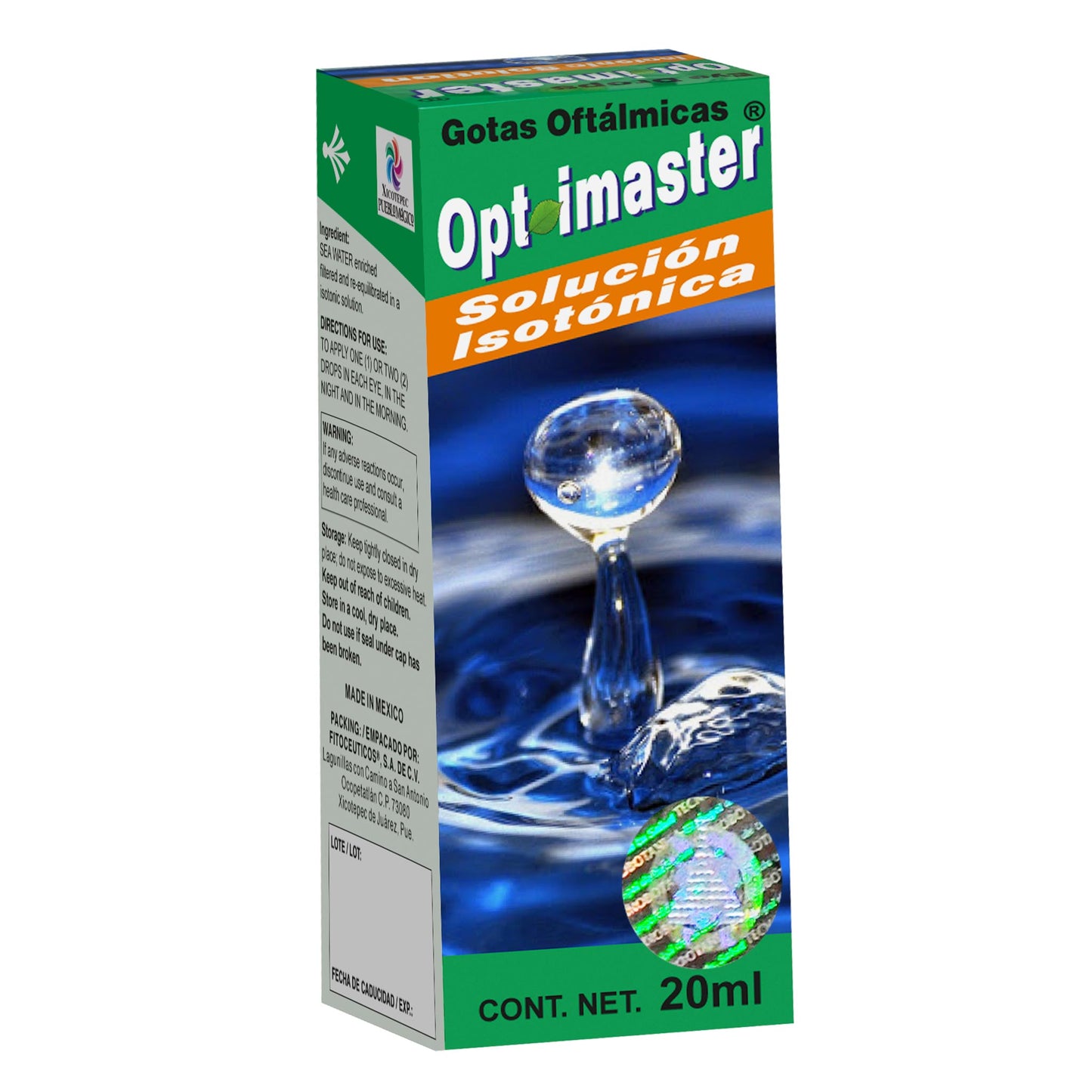 Gotas oftálmicas OPTIMASTER ® agua salina frasco gotero 20ml
