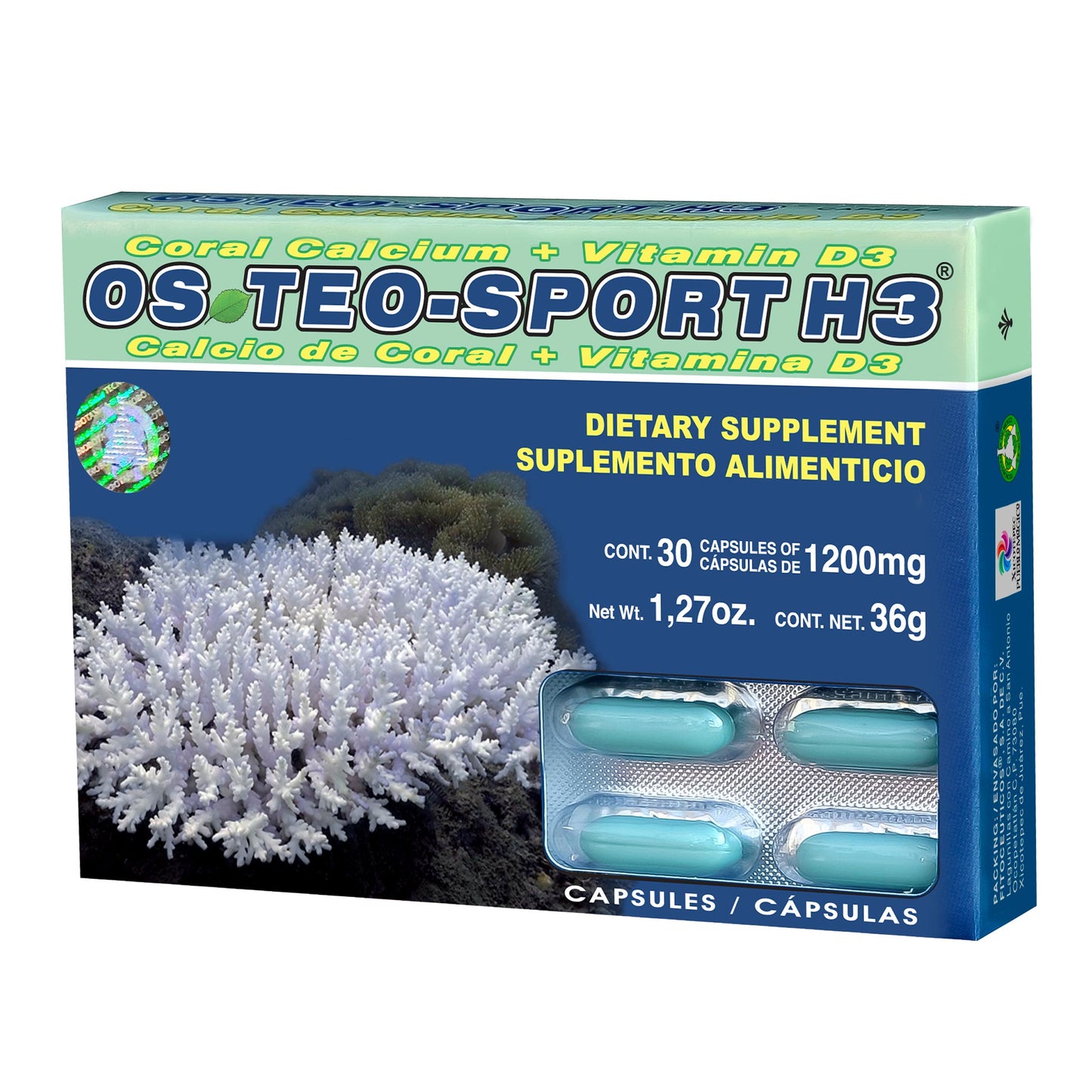 Cápsulas OSTEO SPORT H3 ® calcio de coral con vitamina D3 caja blister 30