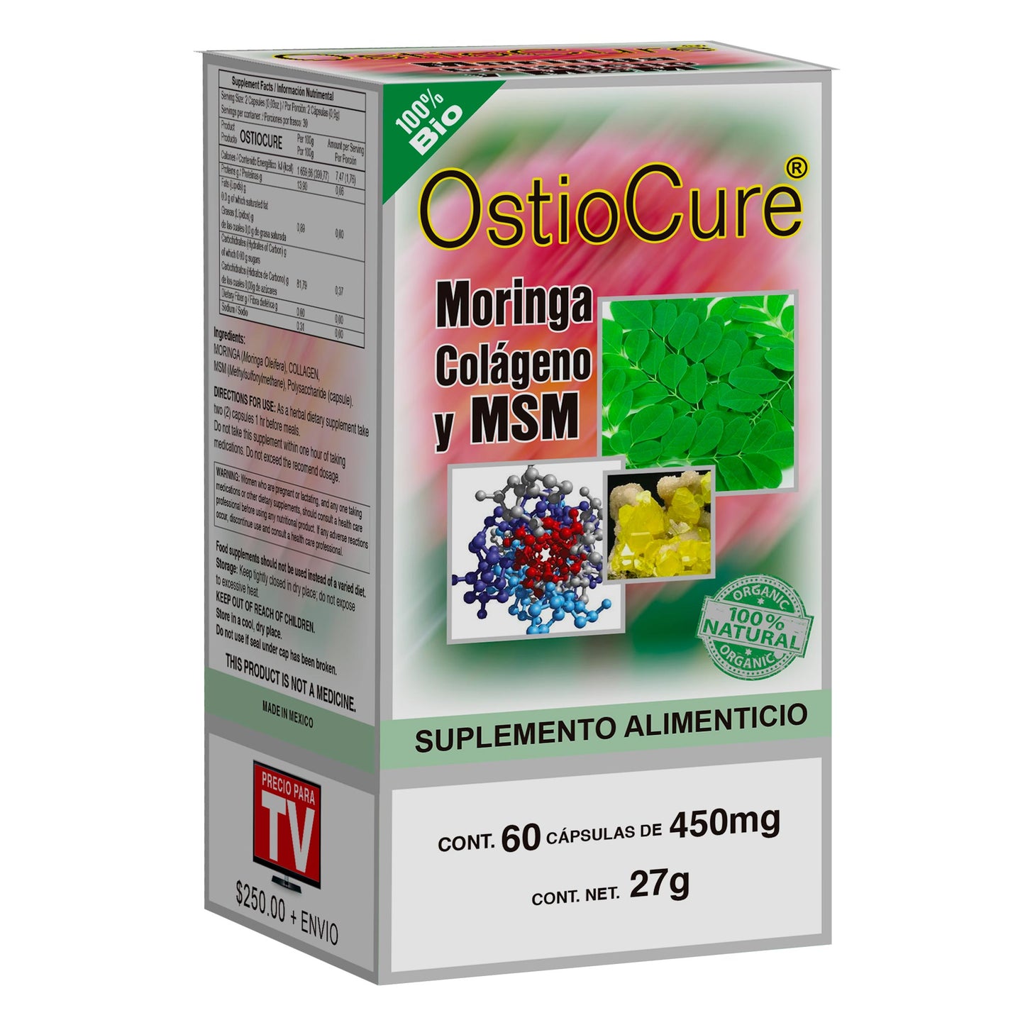 Cápsulas OSTIOCURE ® moringa, colágeno y MSM caja frasco 60