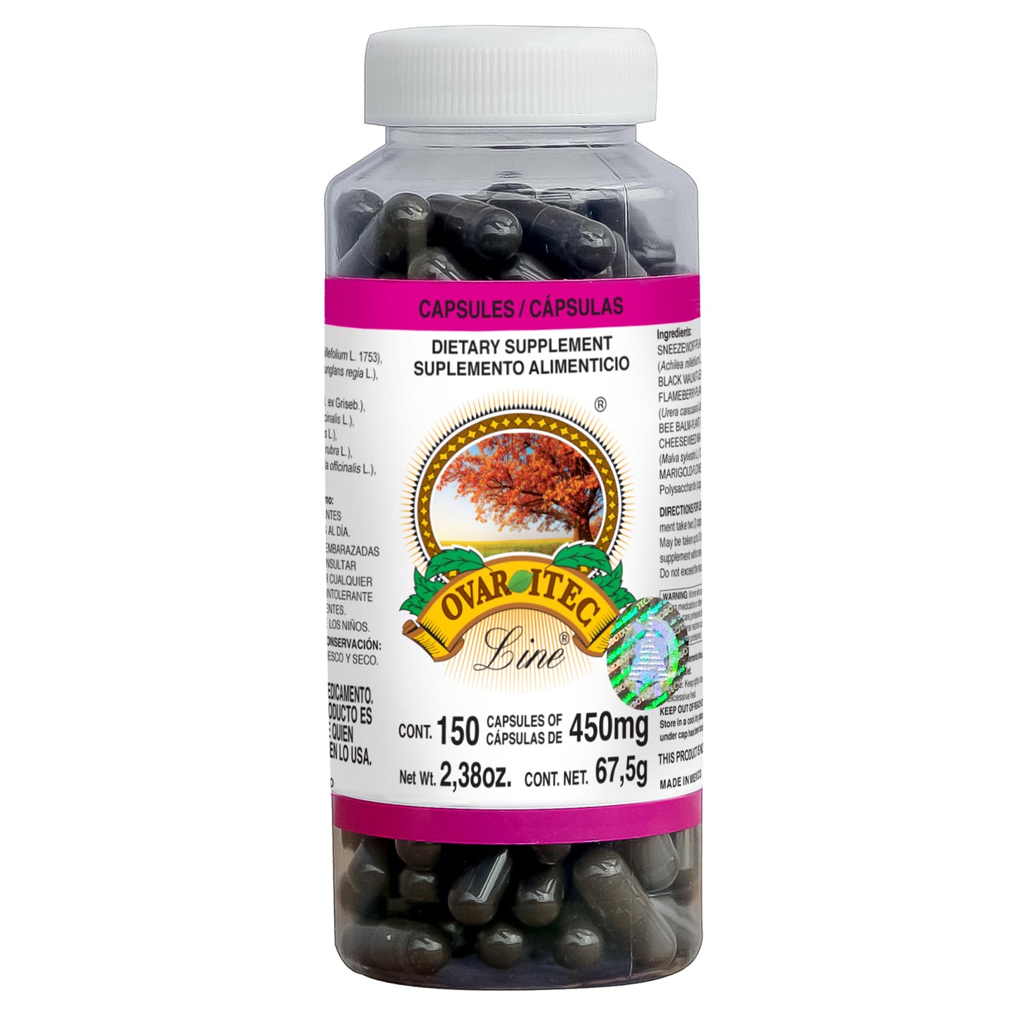 Cápsulas OVARITEC LINE ® milenrama, nogal de castilla y chichicaxtle frasco 150