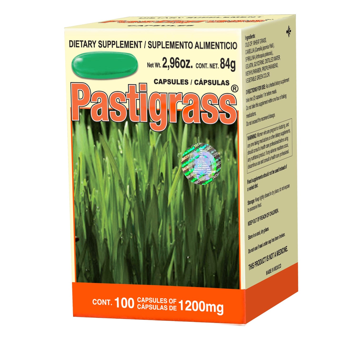 Cápsulas PASTIGRASS ® pasto de trigo caja frasco 100