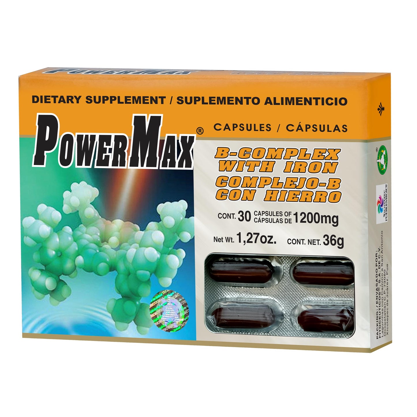 Cápsulas POWERMAX ® complejo B con hierro caja blister 30