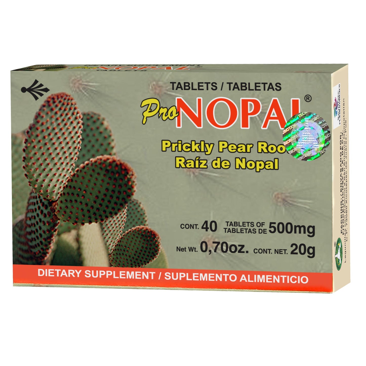 Tabletas PRONOPAL ® raíz de nopal caja blister 40