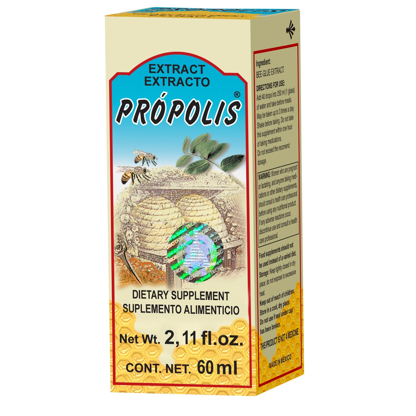 Extracto vegetal PROPOLIS ® miel, propóleo y extractos vegetales caja frasco gotero 60ml