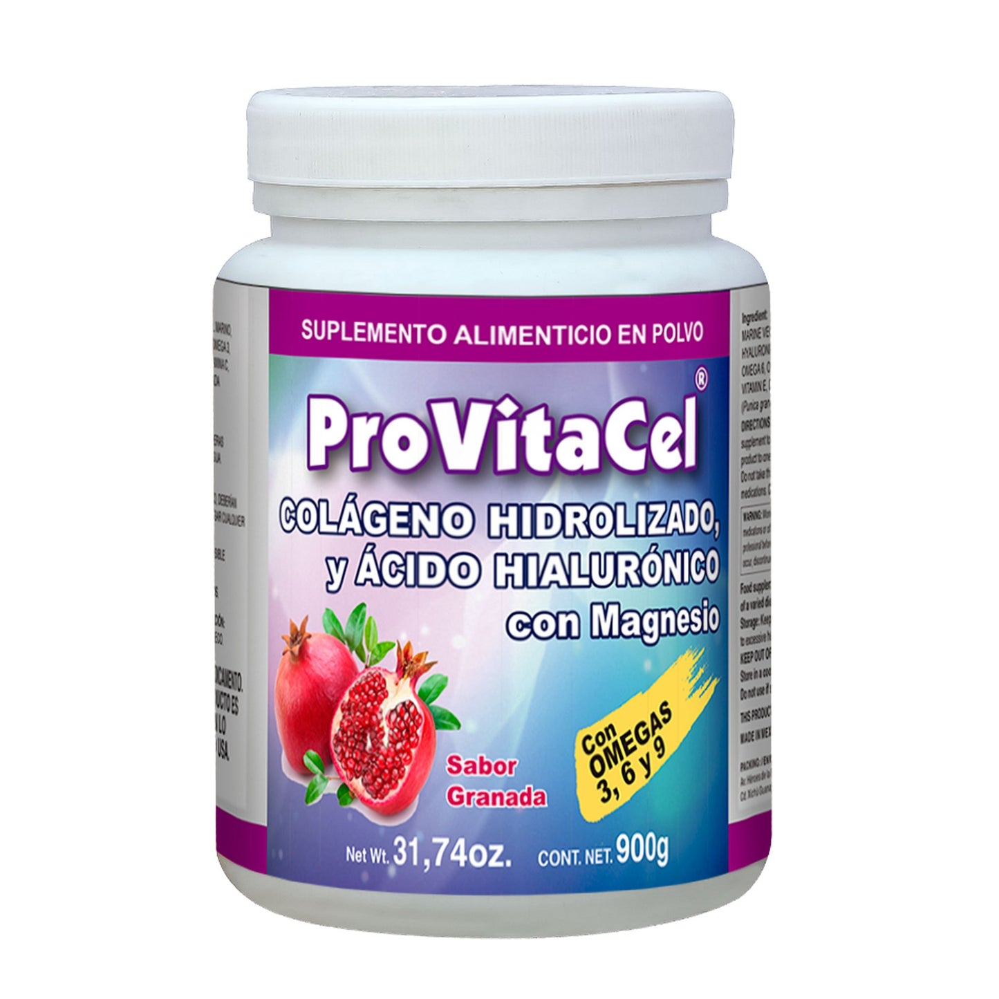 Polvo PROVITACEL ® colágeno hidrolizado, ácido hialurónico y magnesio bote 900g