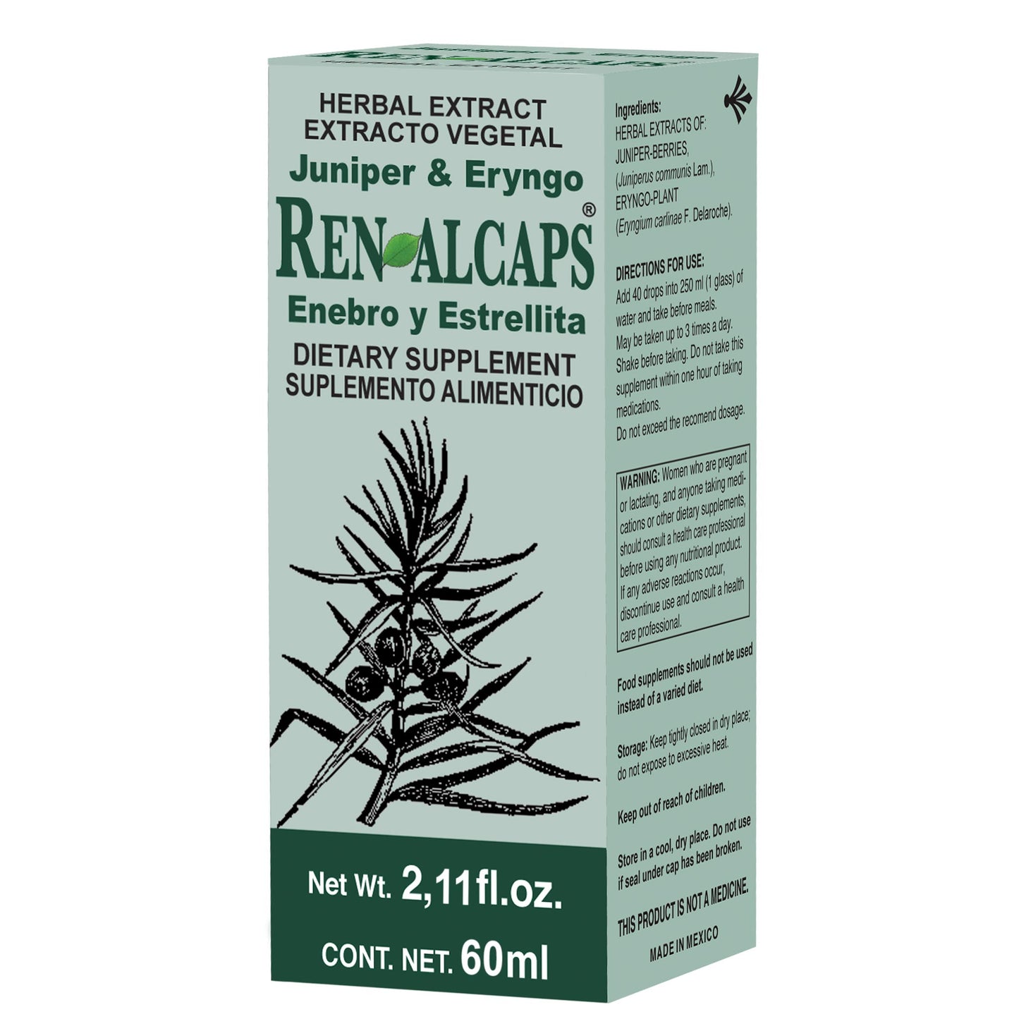 Extracto vegetal RENALCAPS ® enebro y estrellita caja frasco gotero 60ml