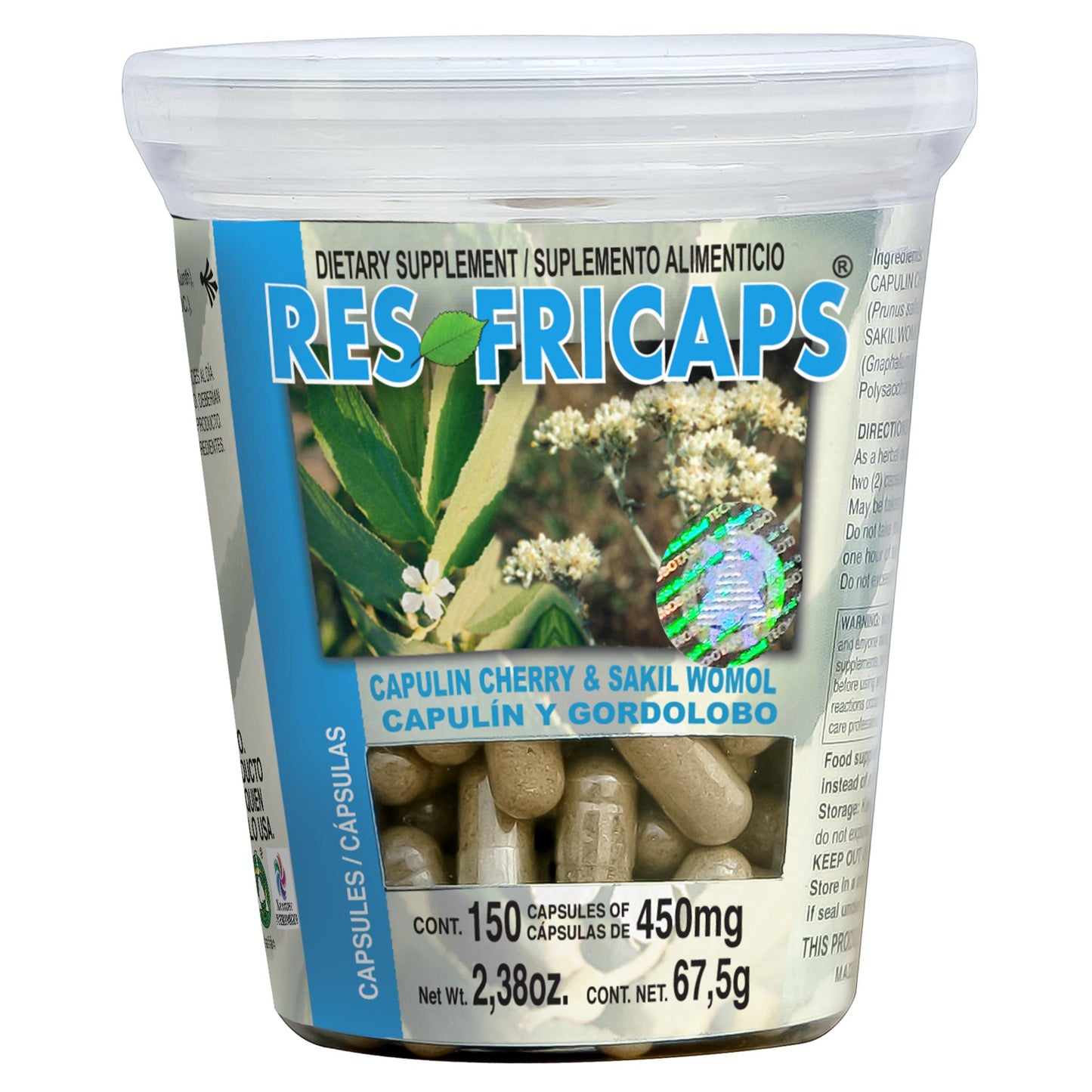 Cápsulas RESFRICAPS ® capulín y gordolobo frasco 150