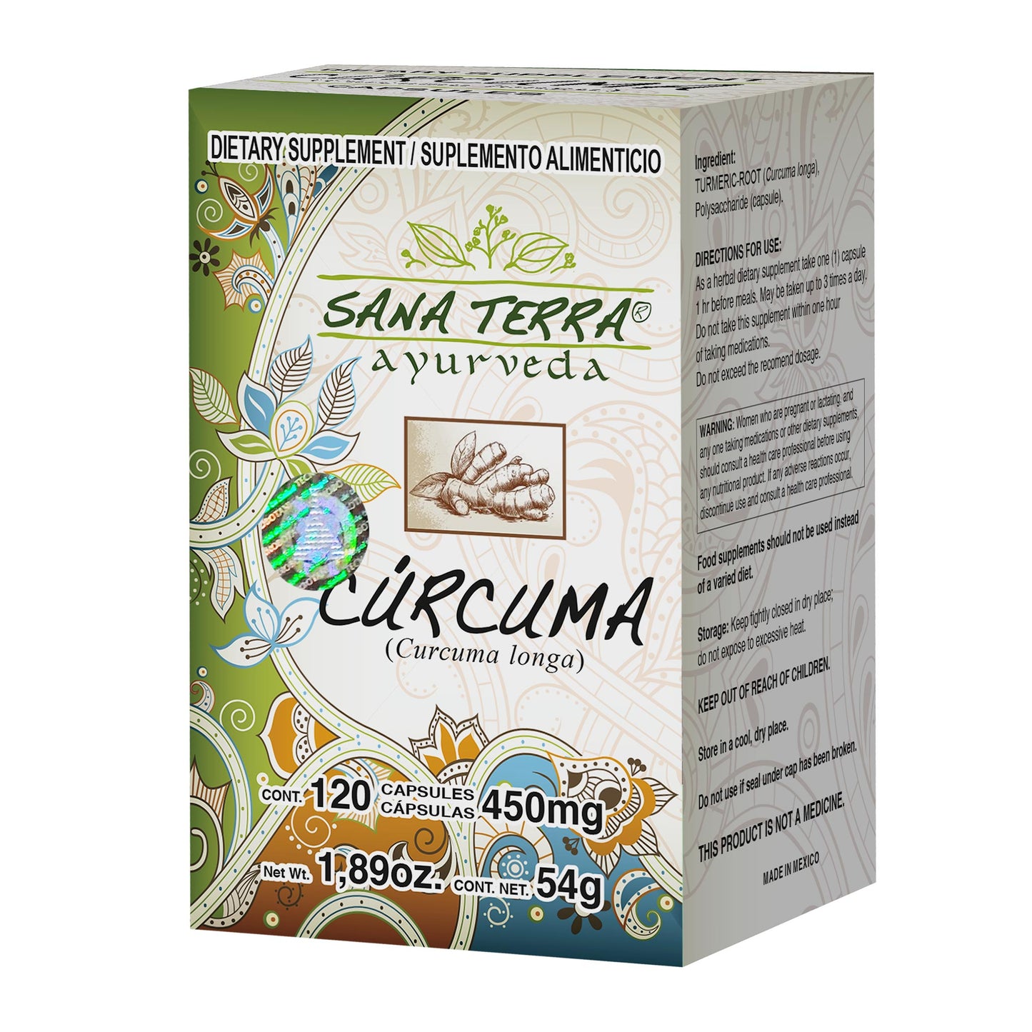 Cápsulas SANA TERRA ® cúrcuma caja frasco 120